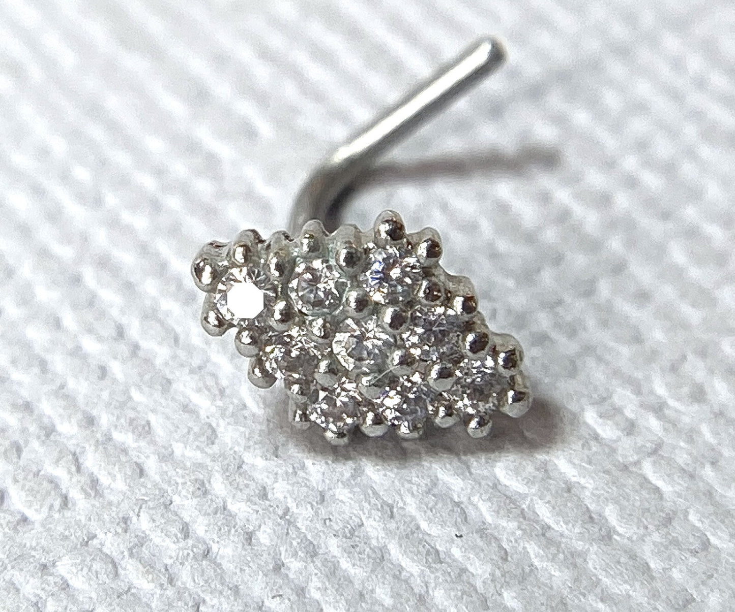 1pc CZ Paved Rhombus-Shaped L-Bend 20g Nose Ring Stud Screw 316L Surgical Steel
