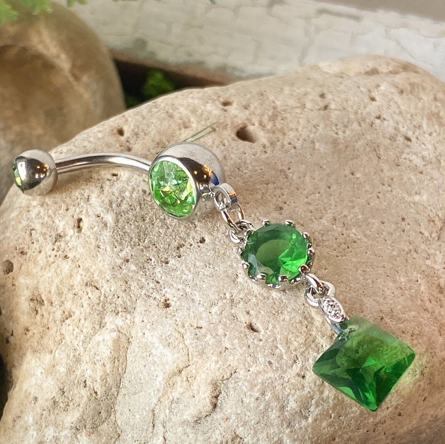 Vintage Princess Cut Press Fit Gem Belly Ring Navel Clear,Green,Pink,Tanzanite
