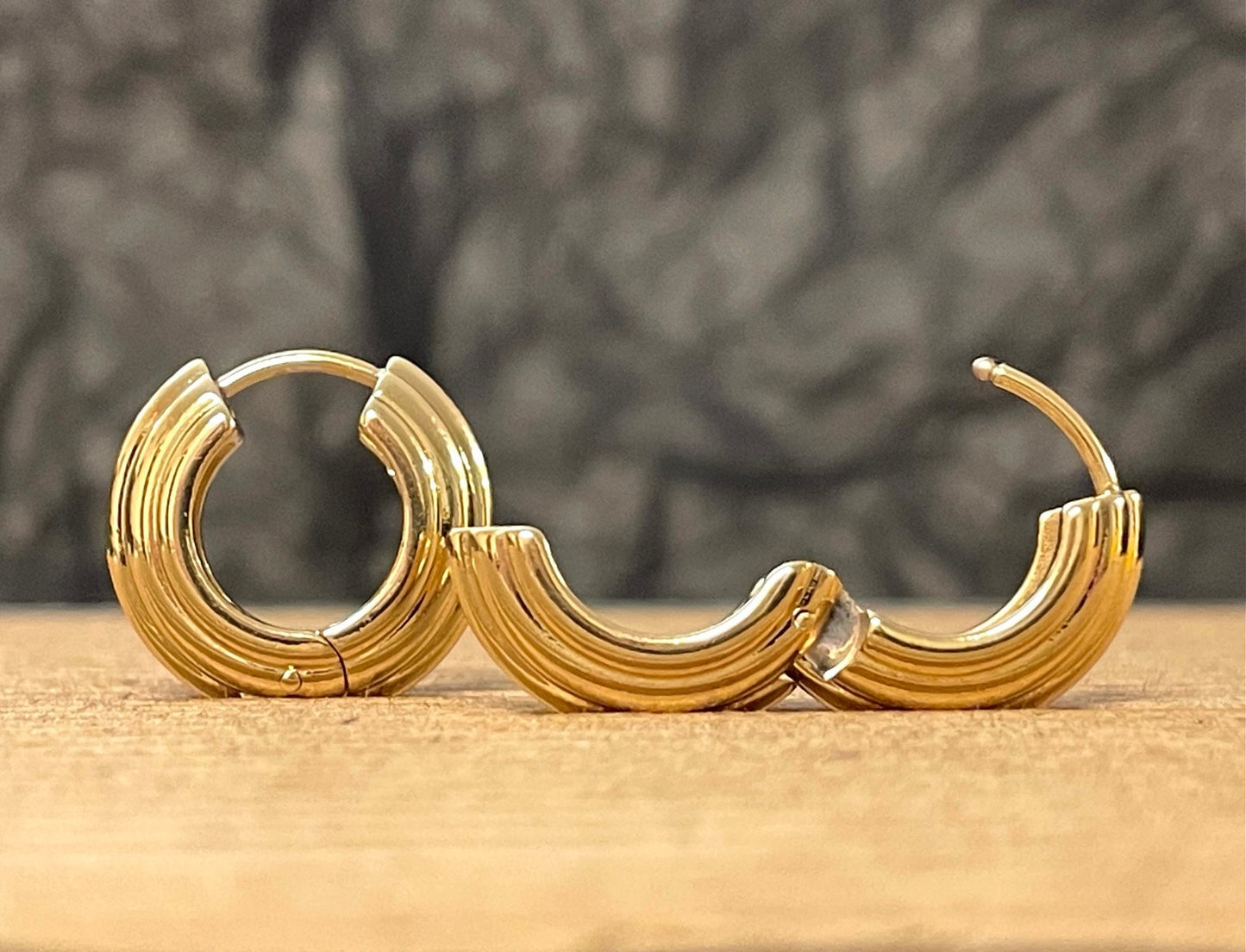 PAIR Wide Layered Hinged Hoop Earrings 316L Stainless Steel Hinge Action 18g