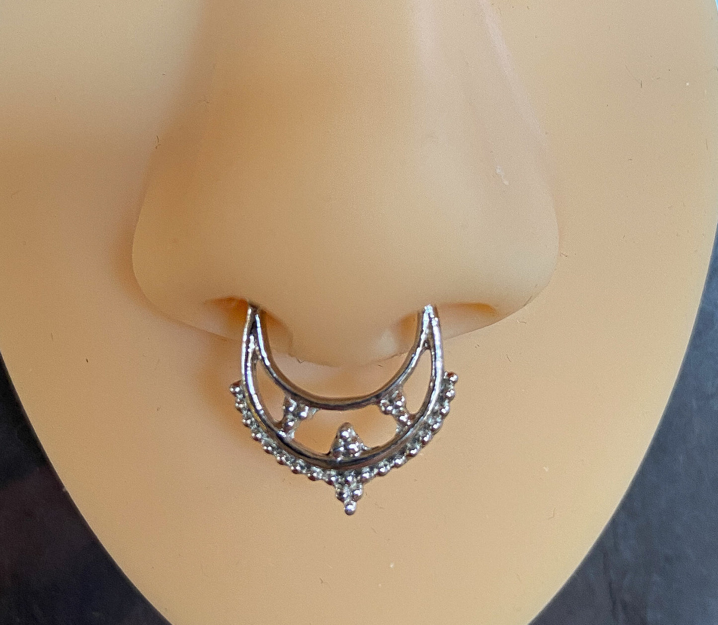 1pc 100% SURGICAL STEEL Double Lined Beads Clicker Pierced Nose Ring 14g 16g