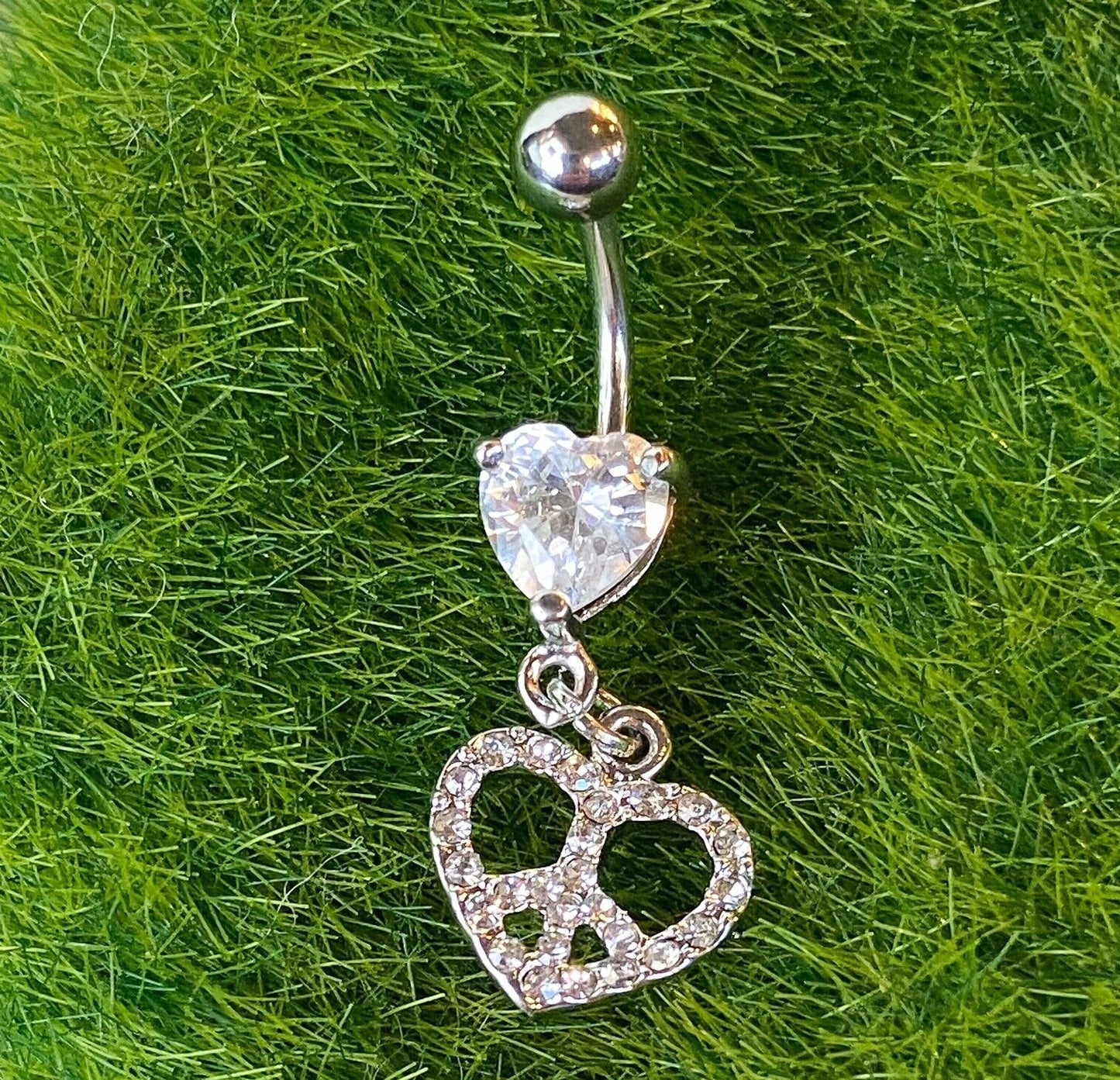 Peace Heart Gem Belly Ring Navel Naval Clear, Green, Pink