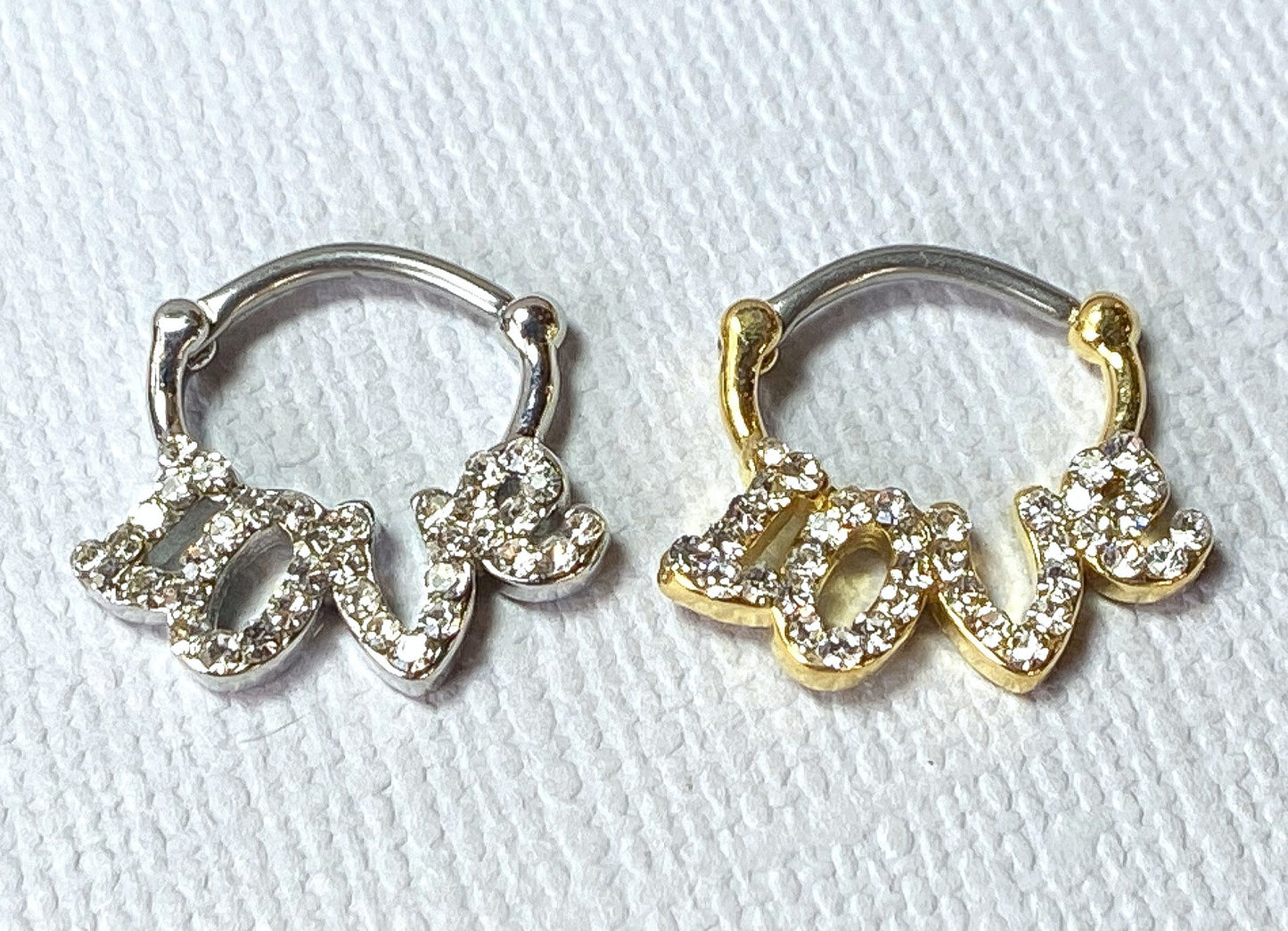 1pc Word Septum Clicker Nose Ring 316L Surgical Steel Love, Sexy Gold - 16g
