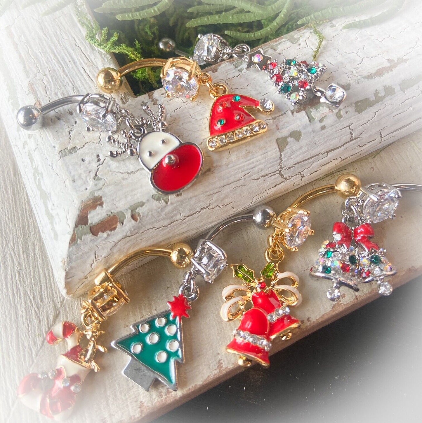 Christmas Dangle Belly Ring Pierced Navel Holiday Surgical Steel 14k Gold IP