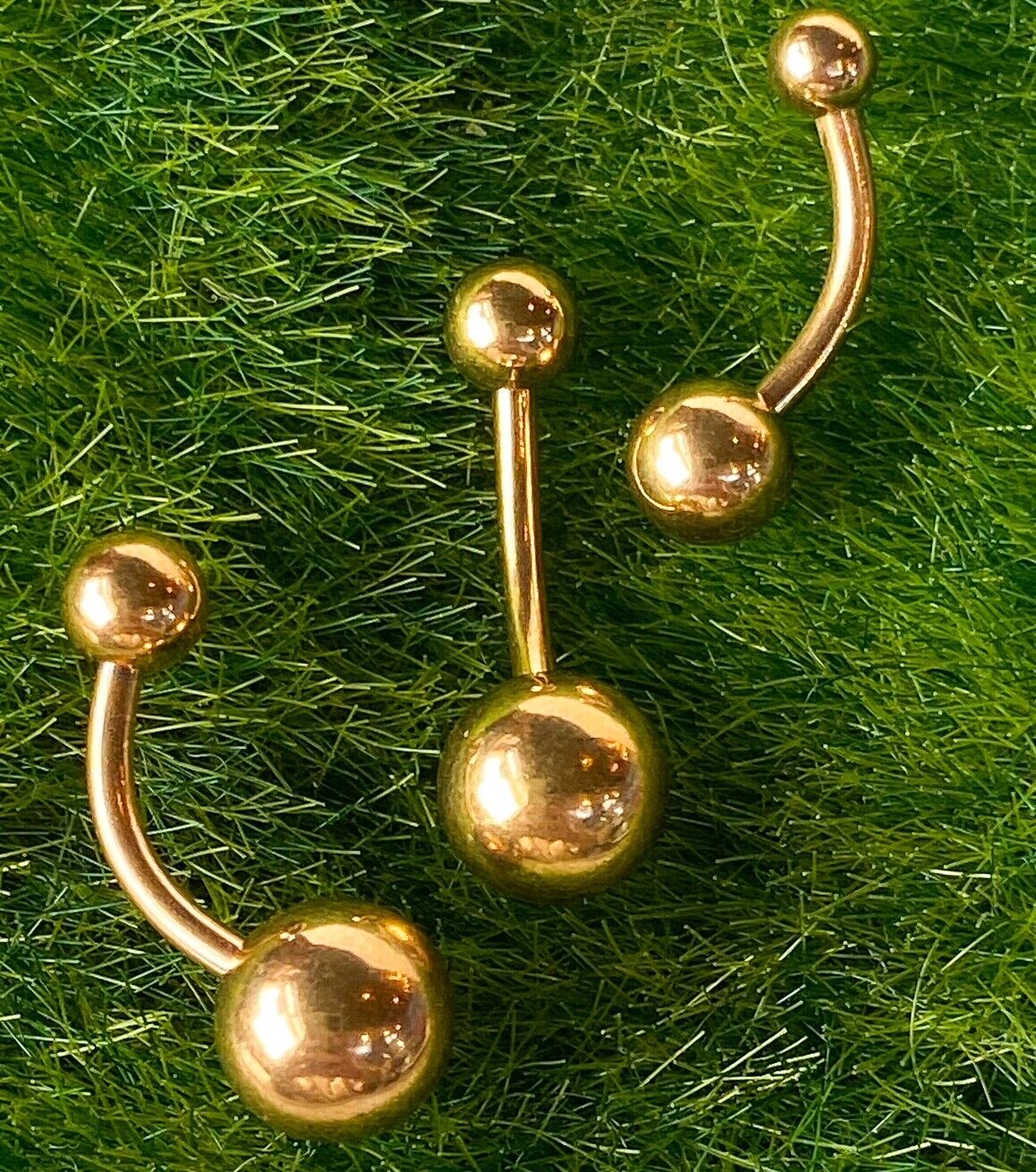 Simple Gold IP Double Ball Belly Ring Pierced Navel Naval Curved Barbell