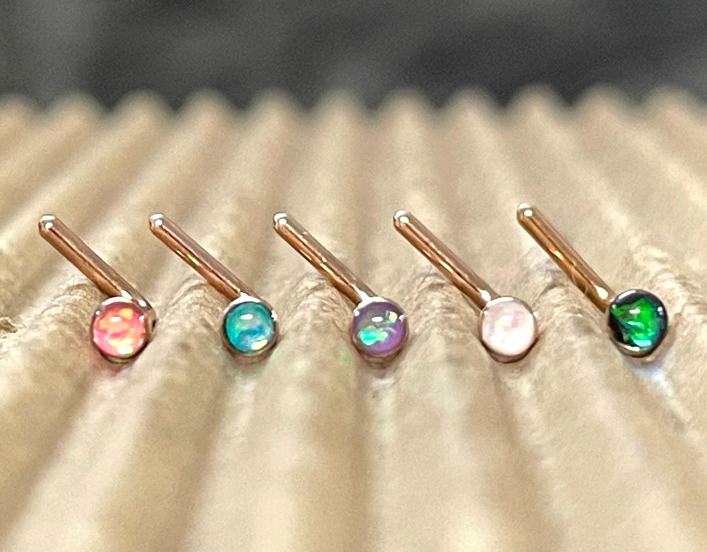 1pc Opal Sparkle L-Bend Rose Gold Plated Nose Ring 316L Steel Body Jewelry