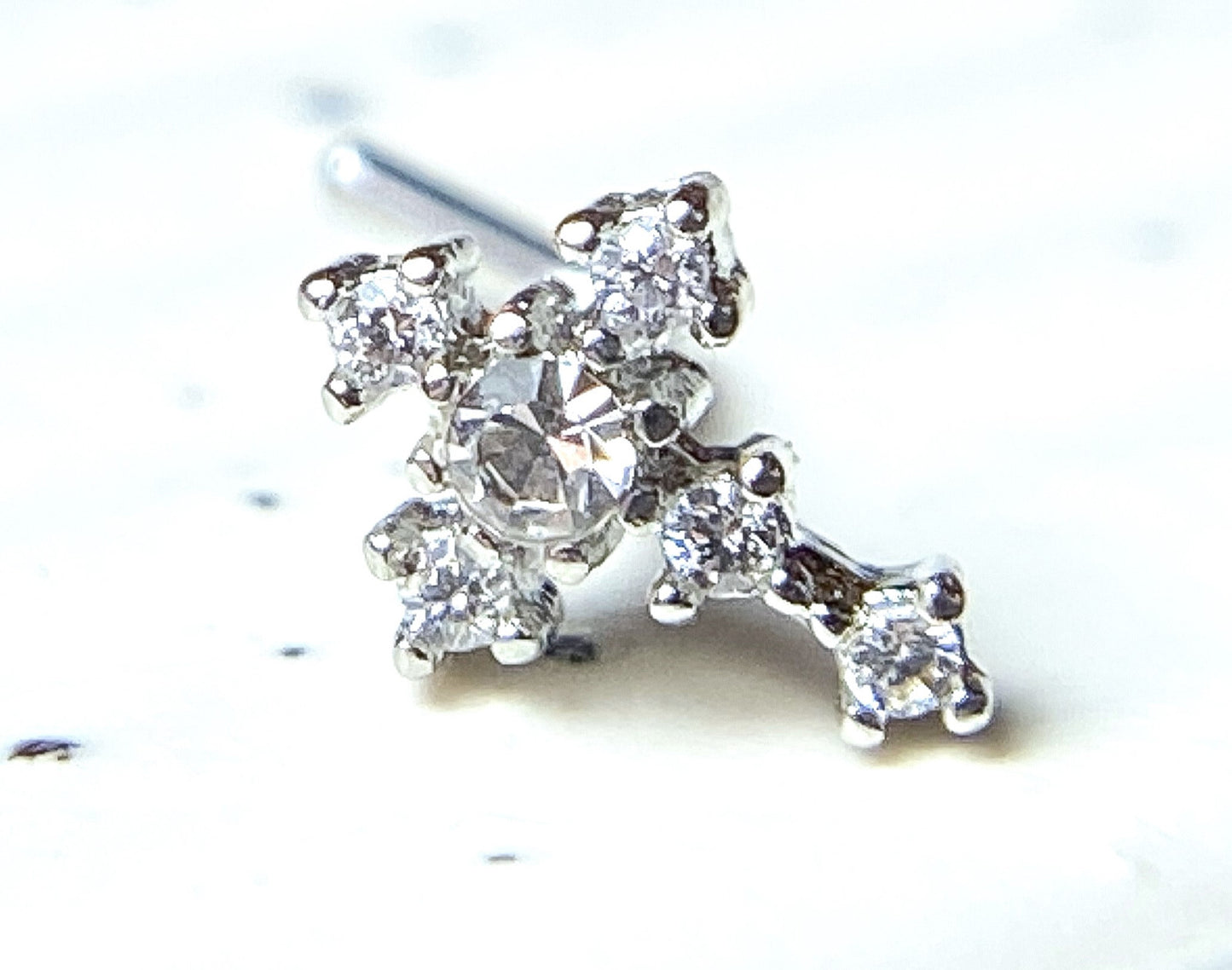 1pc CZ Gem Cross L-Bend 20g Nose Ring Stud Screw 316L Surgical Steel