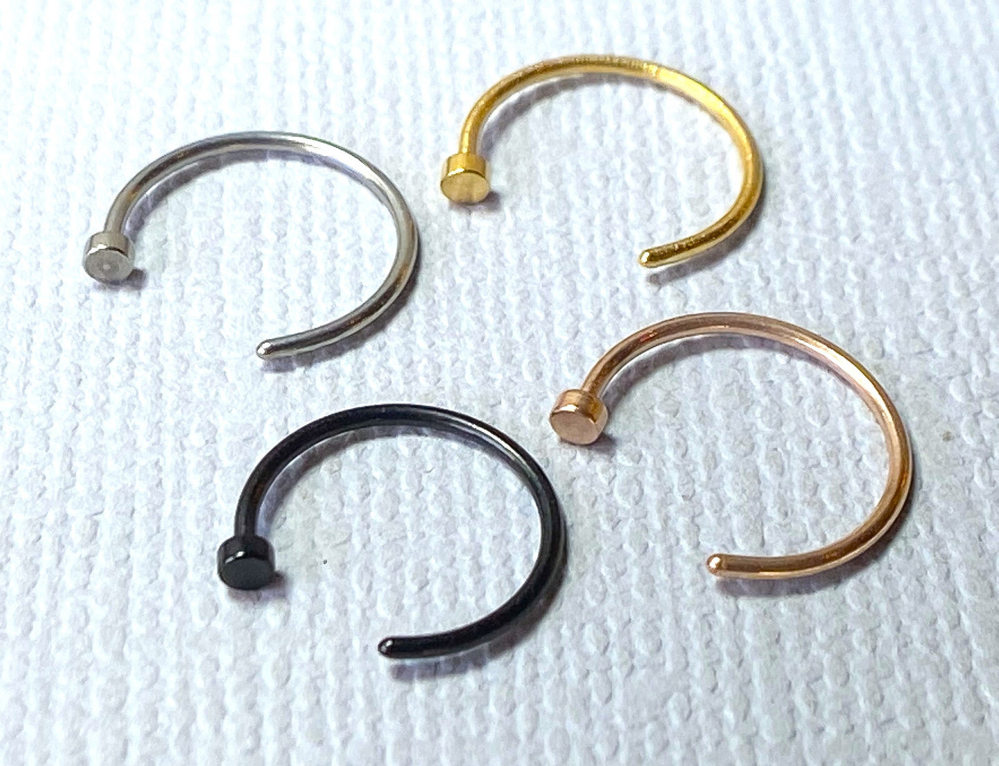 4pcs Nose Hoop Rings 316L Surgical Steel, Silver, Rose Gold, Black, Gold