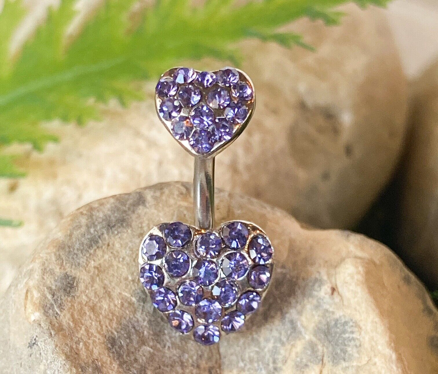 Heart Paved CZ Gem Belly Ring Navel Naval Clear, Purple, Aqua, Pink, Green