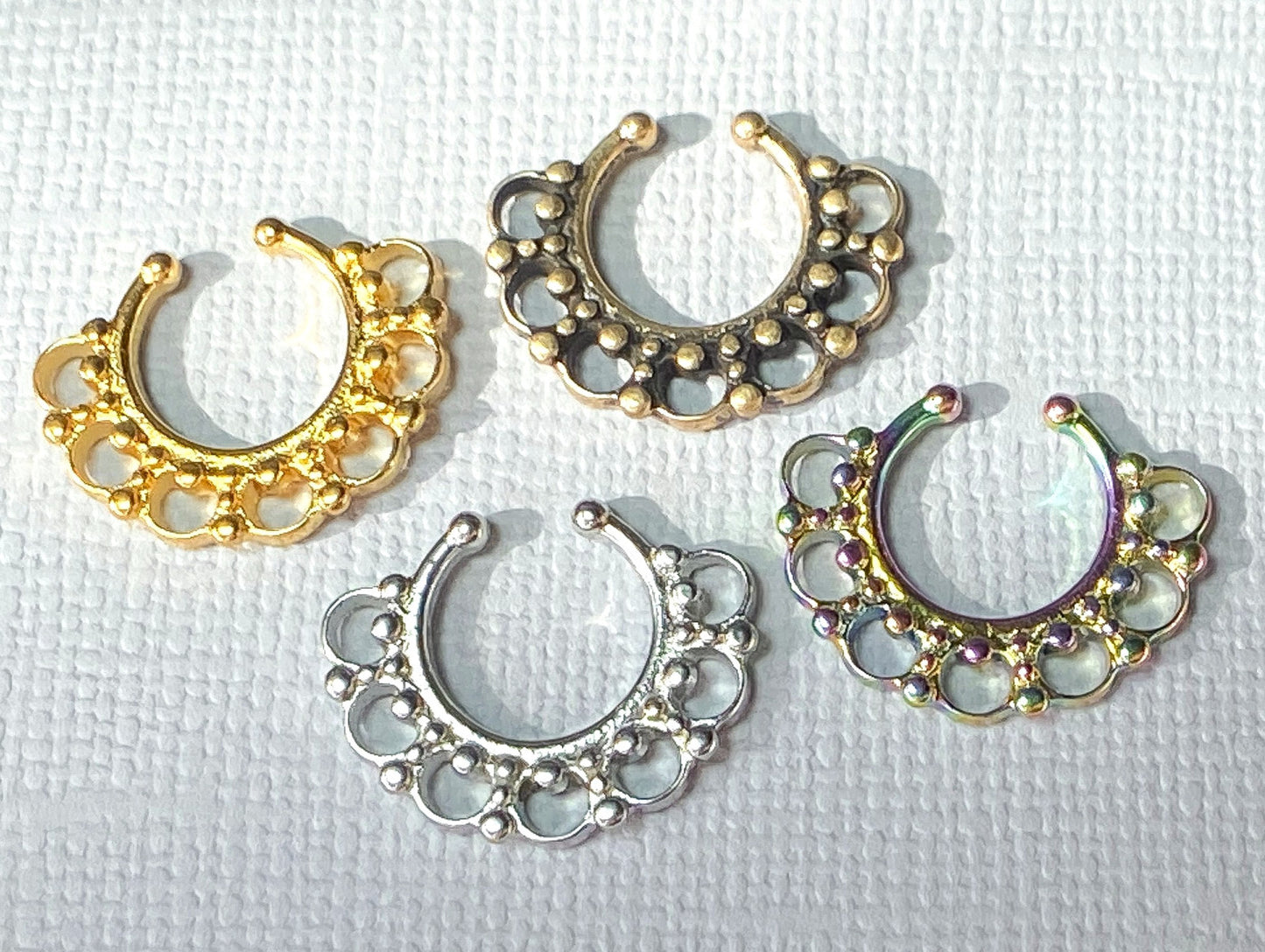 1pc 100% SURGICAL STEEL Non-Piercing Fake Septum Hanger Tribal Fan Clip-on