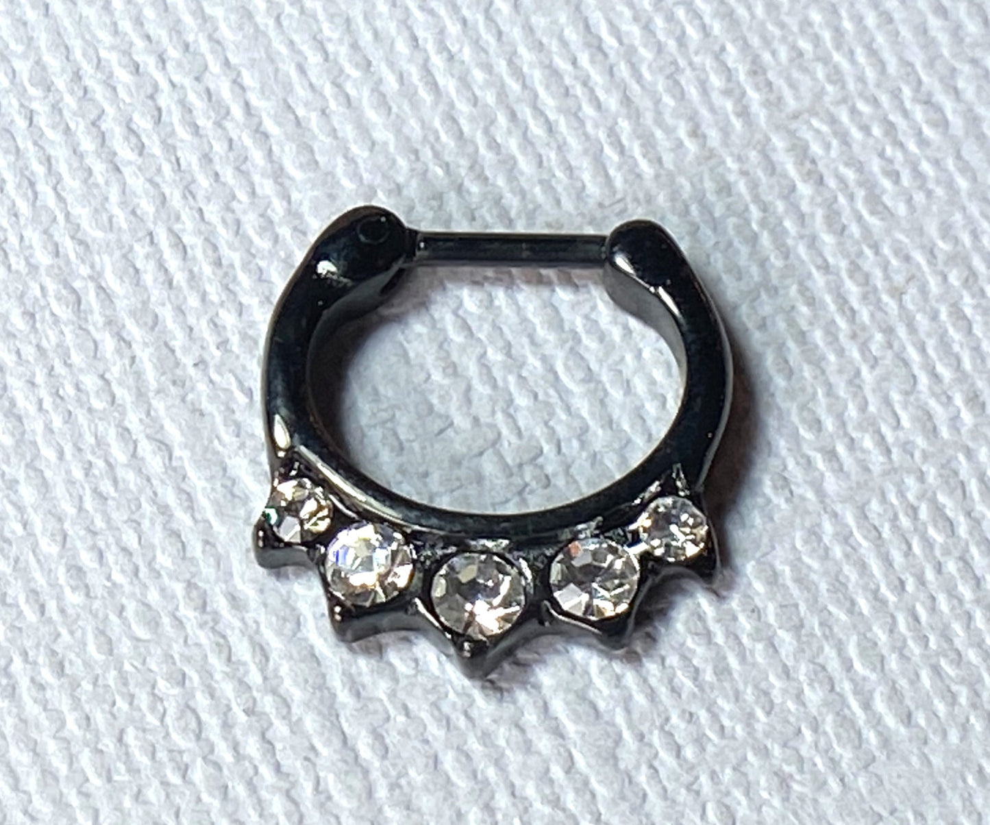 1pc 100% SURGICAL STEEL Five Crystal Gem Septum Clicker Nose Ring 16g Gold Black