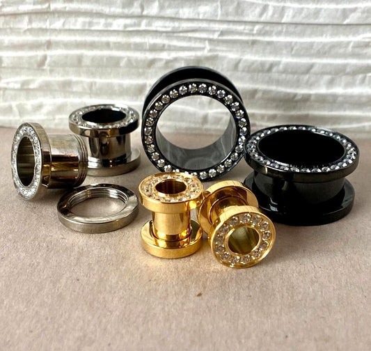 PAIR Solid Implant Grade Titanium Screw Fit CNC Gem Rim Tunnels Plugs Gauges