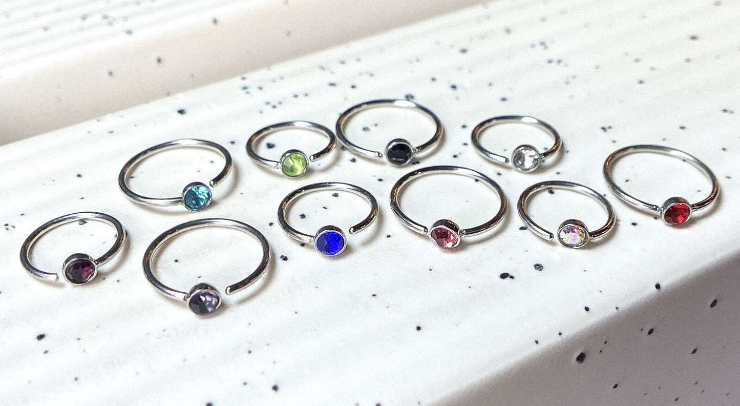 1pc Bendable Steel CZ Gem Nose Hoop / Cartilage Ring Rook Daith Helix Tragus