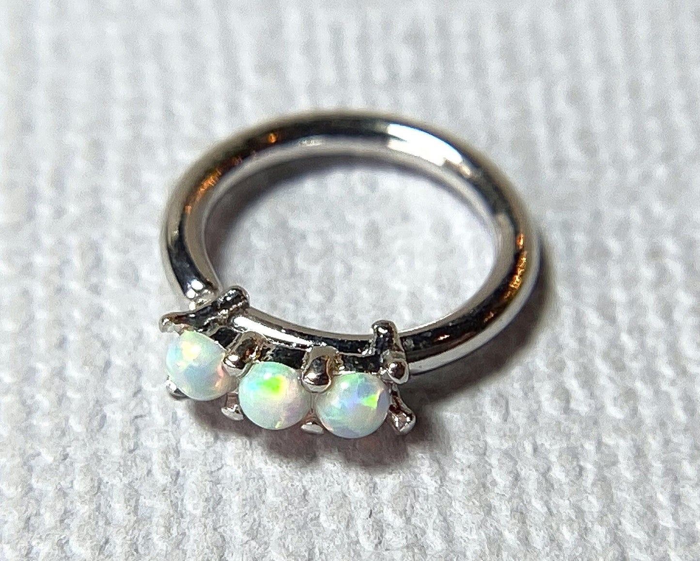 1pc Bendable Hoop Ring With Three Prong Set Opals Annealed 316L Surgical Steel