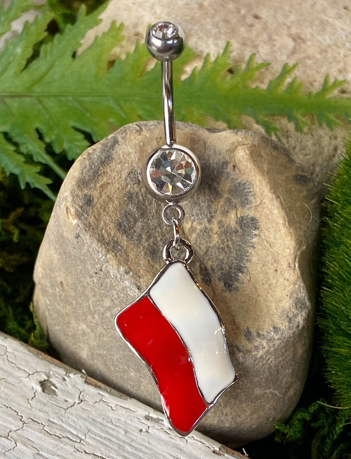 Flag Belly Ring 316L Surgical Steel Pierced Navel Naval Patriotic Country CZ Gem