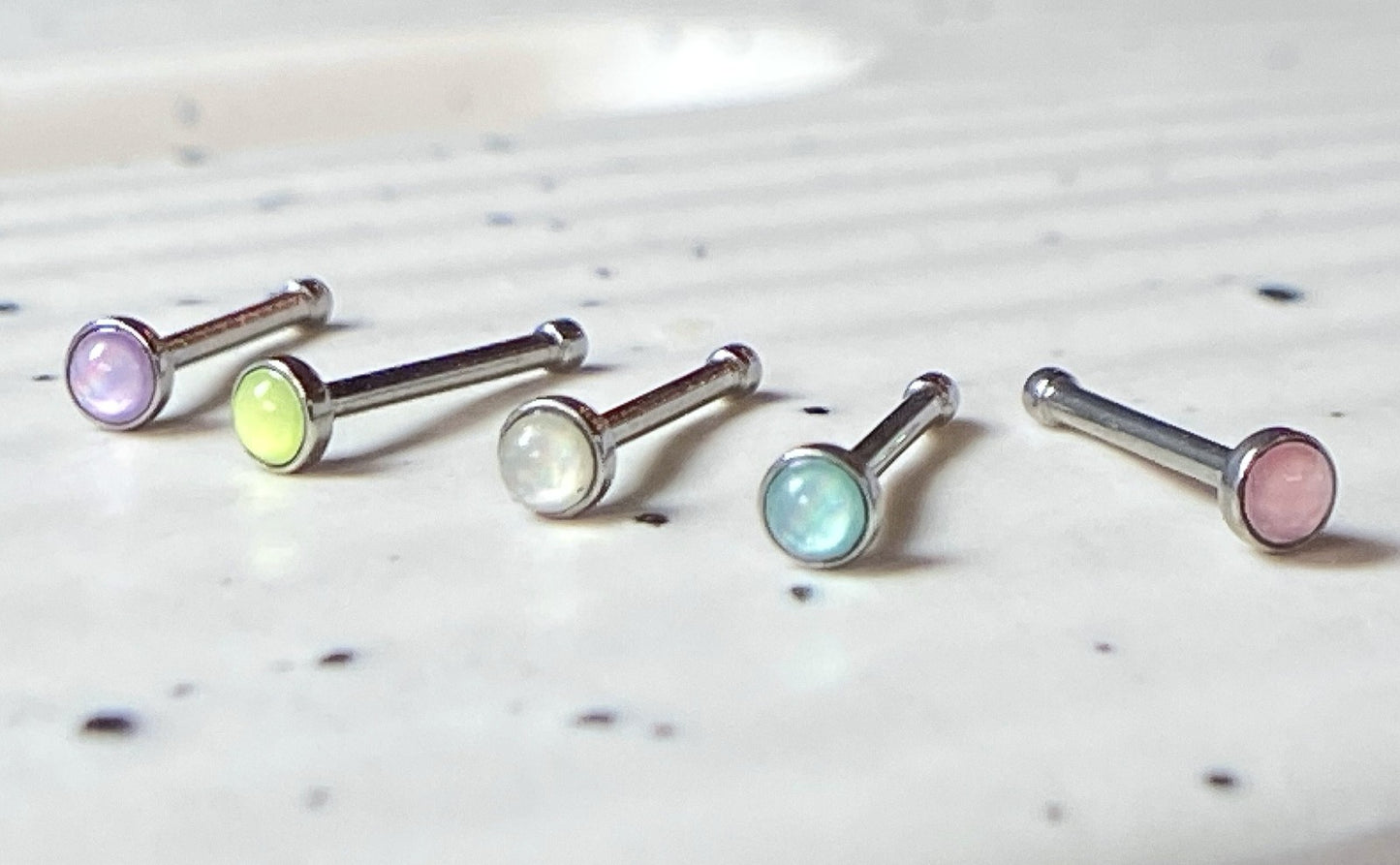 5pcs Illuminating Stone 20g Nose Rings Studs Bones Surgical Steel Multi-Pack