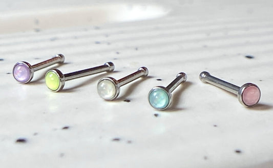 5pcs Illuminating Stone 20g Nose Rings Studs Bones Surgical Steel Multi-Pack