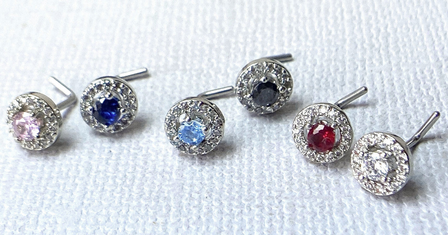 1pc Double Tier CZ Gem L-Bend 20g Nose Ring Stud Screw 316L Surgical Steel