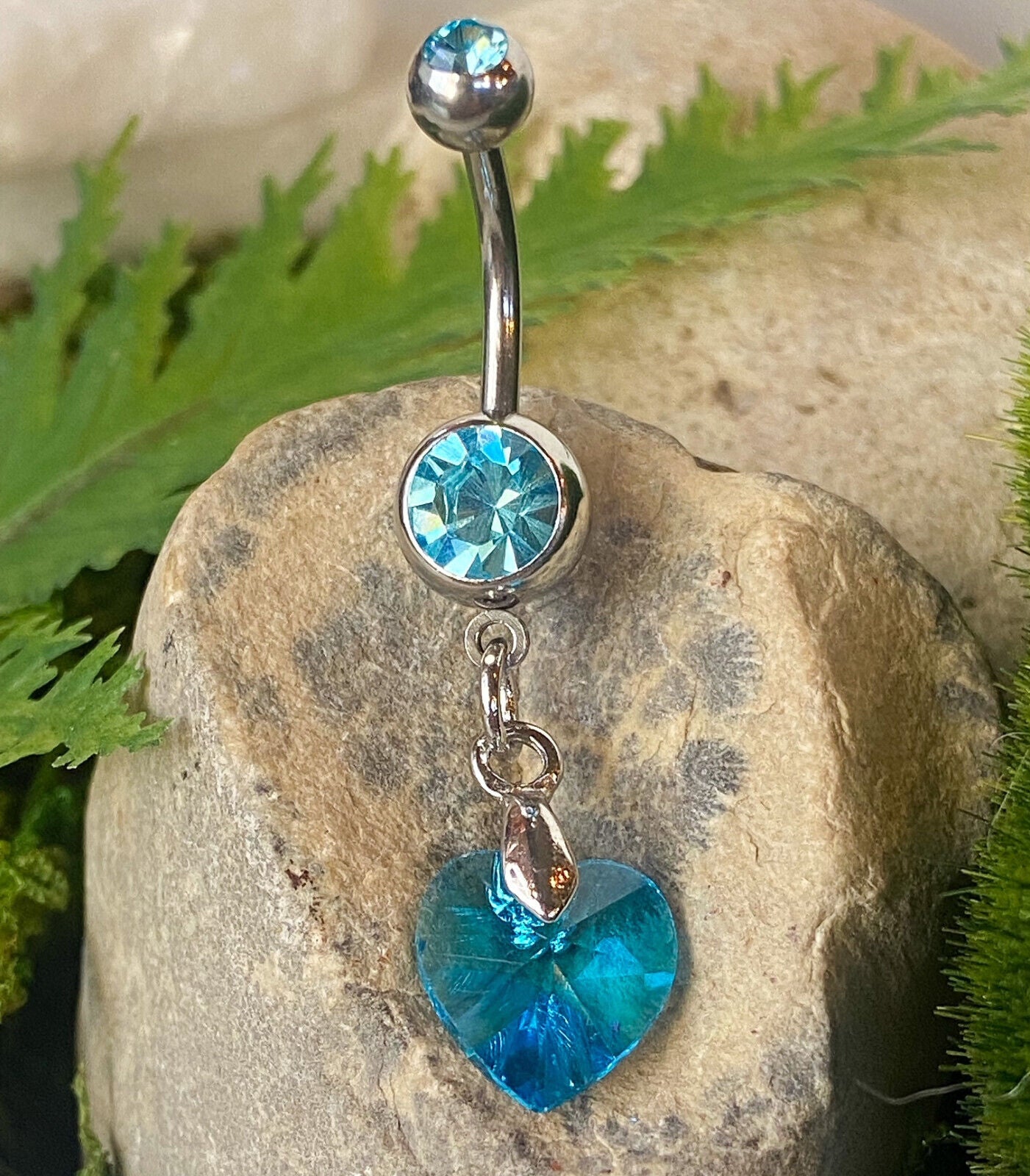 Crystal Ray Prism Heart Gem Belly Ring Navel Naval AB, Clear, Pink, Aqua