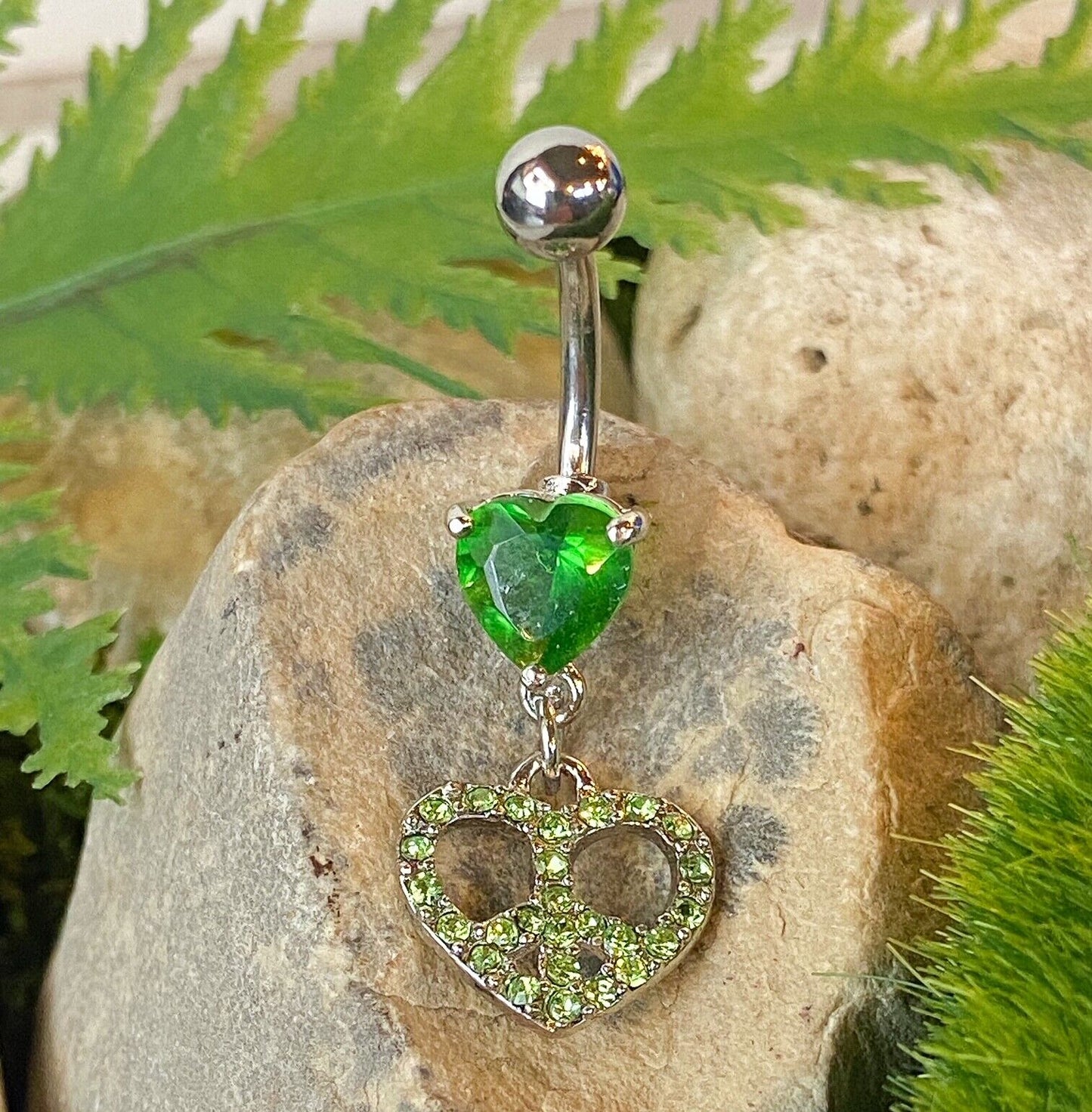 Peace Heart Gem Belly Ring Navel Naval Clear, Green, Pink