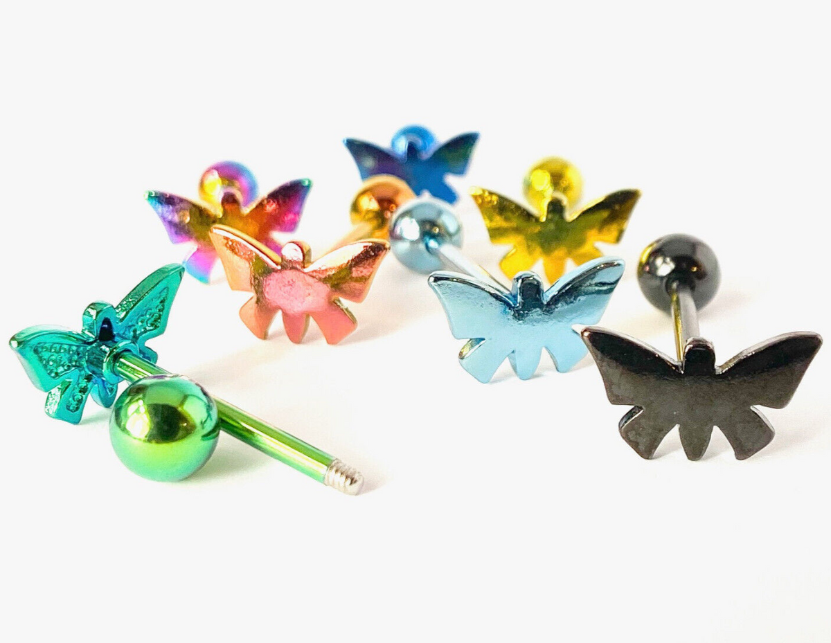 1pc Butterfly Design Tongue Ring Titanium Anodized 14g Tounge Barbell Jewelry