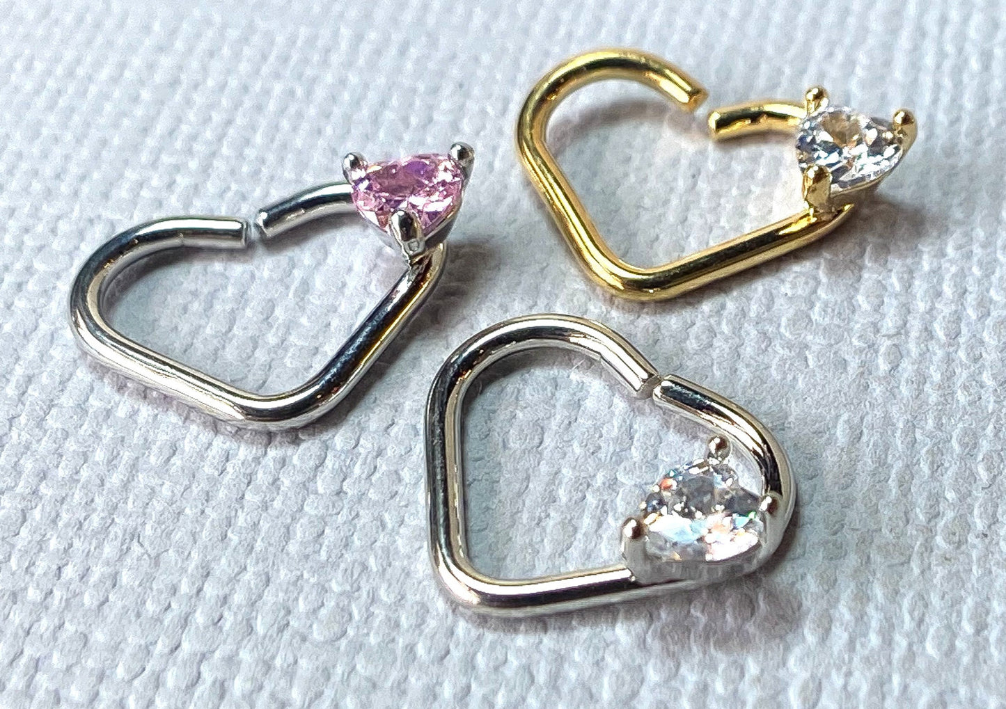1pc Heart Bendable Ear Cartilage Daith Hoop Ring w/ Prong Set CZ Gem Heart
