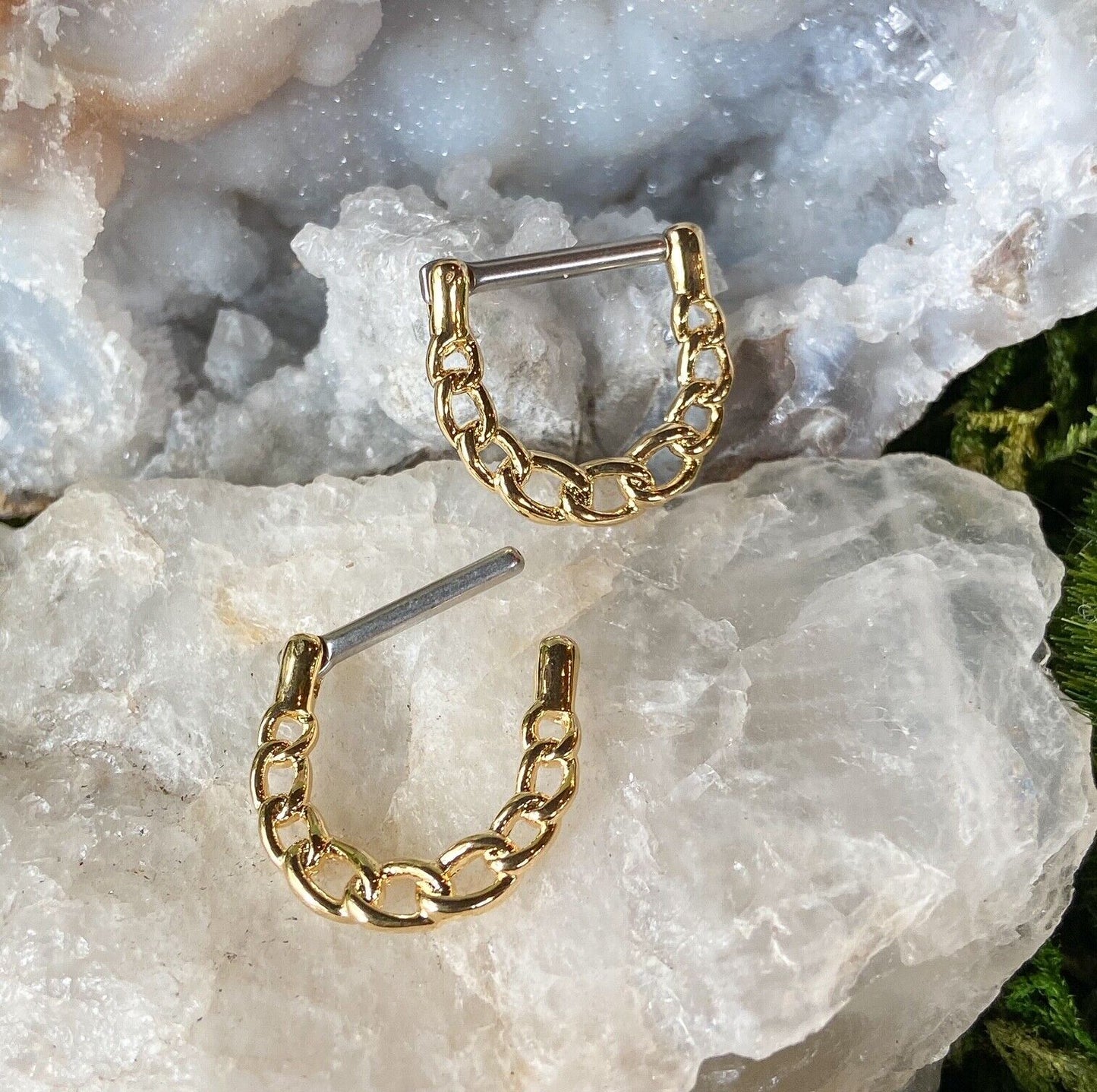 PAIR Linked Chain Design Nipple Clickers Shields Rings Body Piercing Jewelry