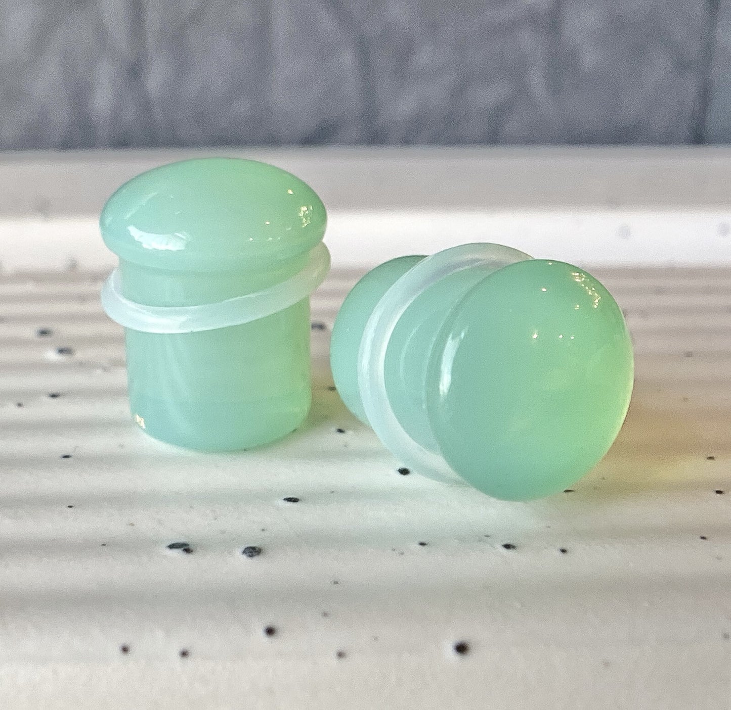 PAIR Green Opalite Single Flare Plugs Stone Glass Earlets Gauges Body Jewelry