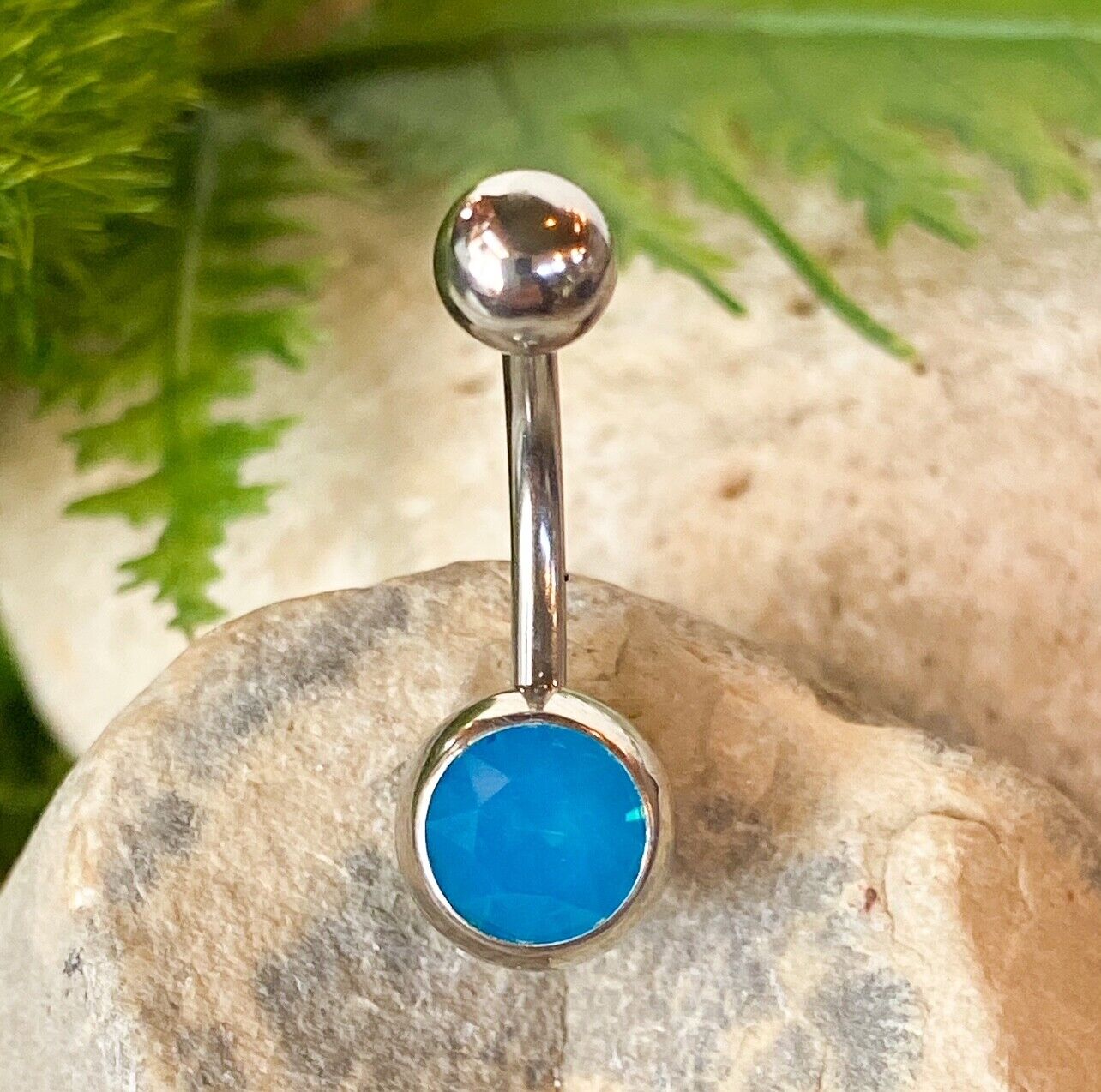 Opalite Stone Belly Ring Pierced Navel Naval Body Jewelry Clear, Pink, Blue 14g