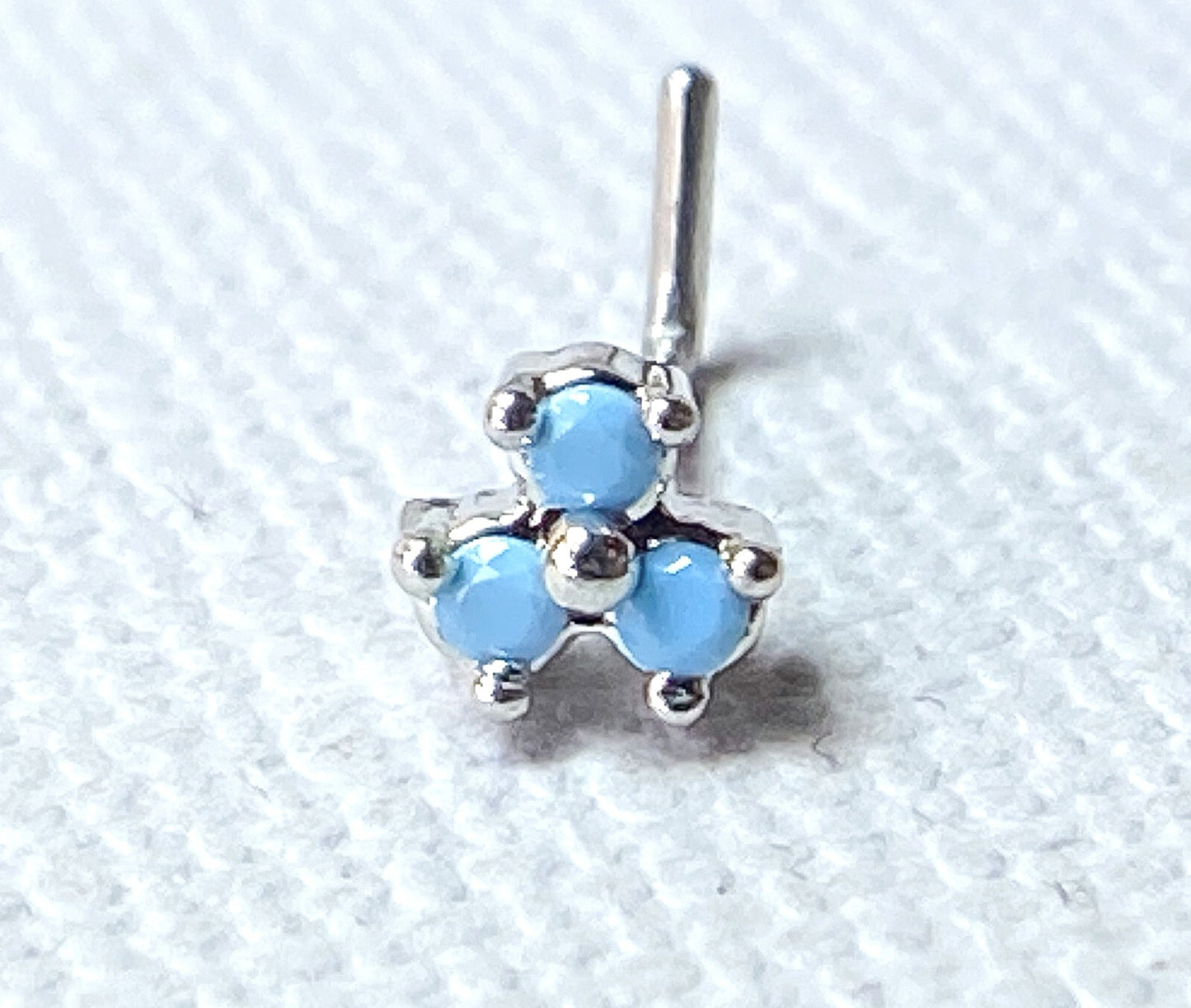 1pc Opalite 3 Stone Triangle L-Bend 20g Nose Ring Stud Screw 316L Surgical Steel