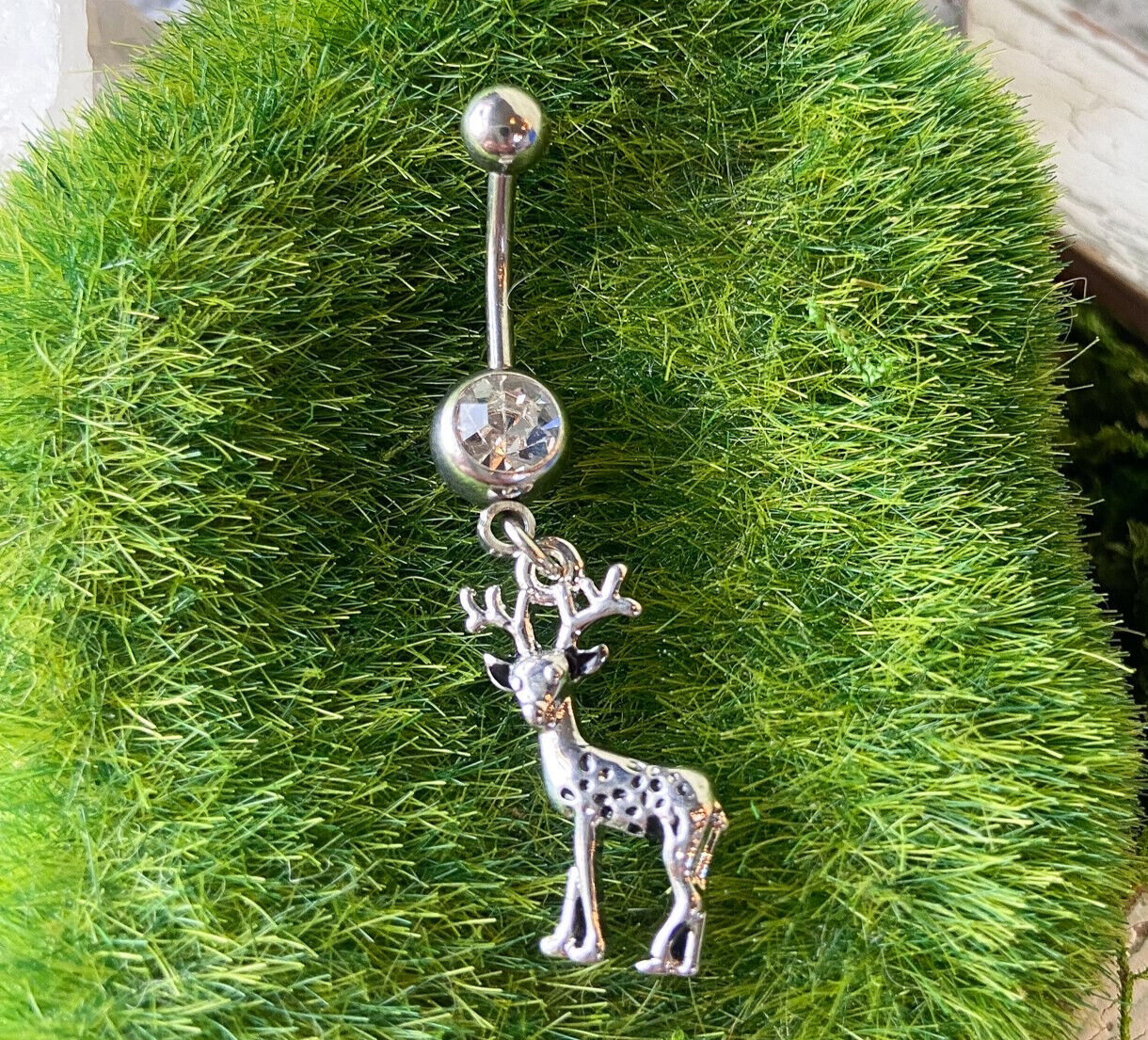 Deer / Buck Gem Dangle Belly Ring Navel Piercing Pierced Naval Body Jewelry