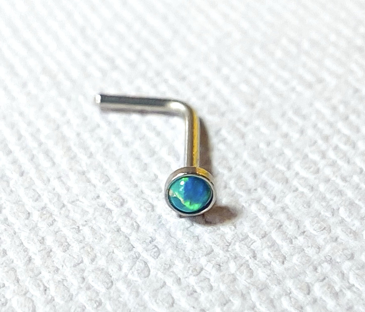 1pc Opal Set L-Bend Nose Ring 316L Surgical Steel Body Jewelry