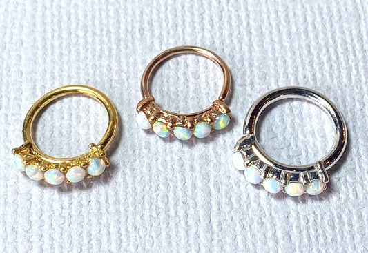 1pc Bendable Hoop Ring With Five Prong Set Opals Annealed 316L Surgical Steel