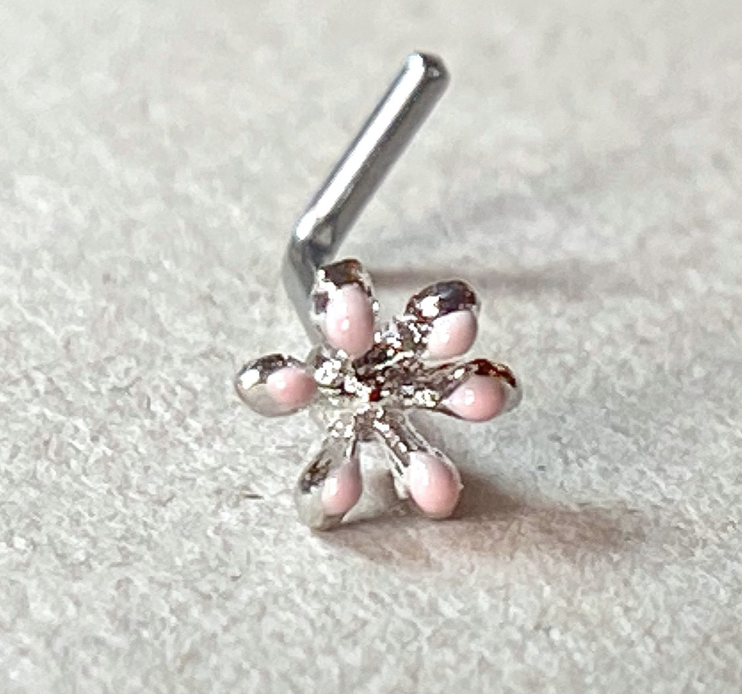 1pc Enamel Flower Top L-Bend 20g Nose Ring Stud Screw Surgical Steel