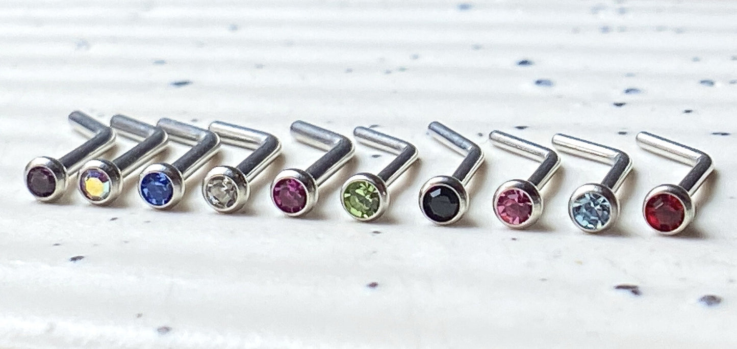 1pc L-Bend 20g Nose Ring Stud Screw Press-Fit CZ Gem 316L Surgical Steel