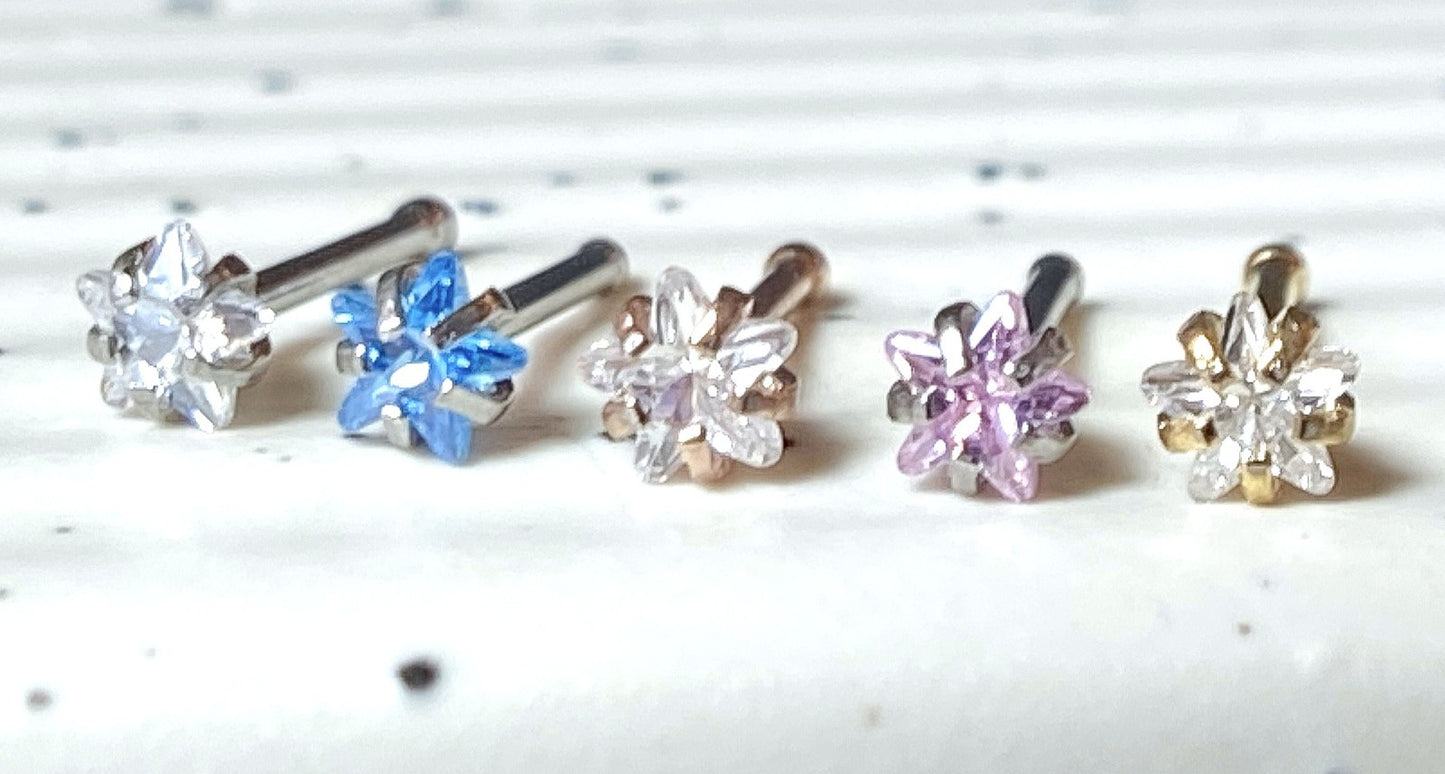 5pcs Prong Set Star Gem Nose Ring Studs Bones 316L Surgical Steel Body Jewelry