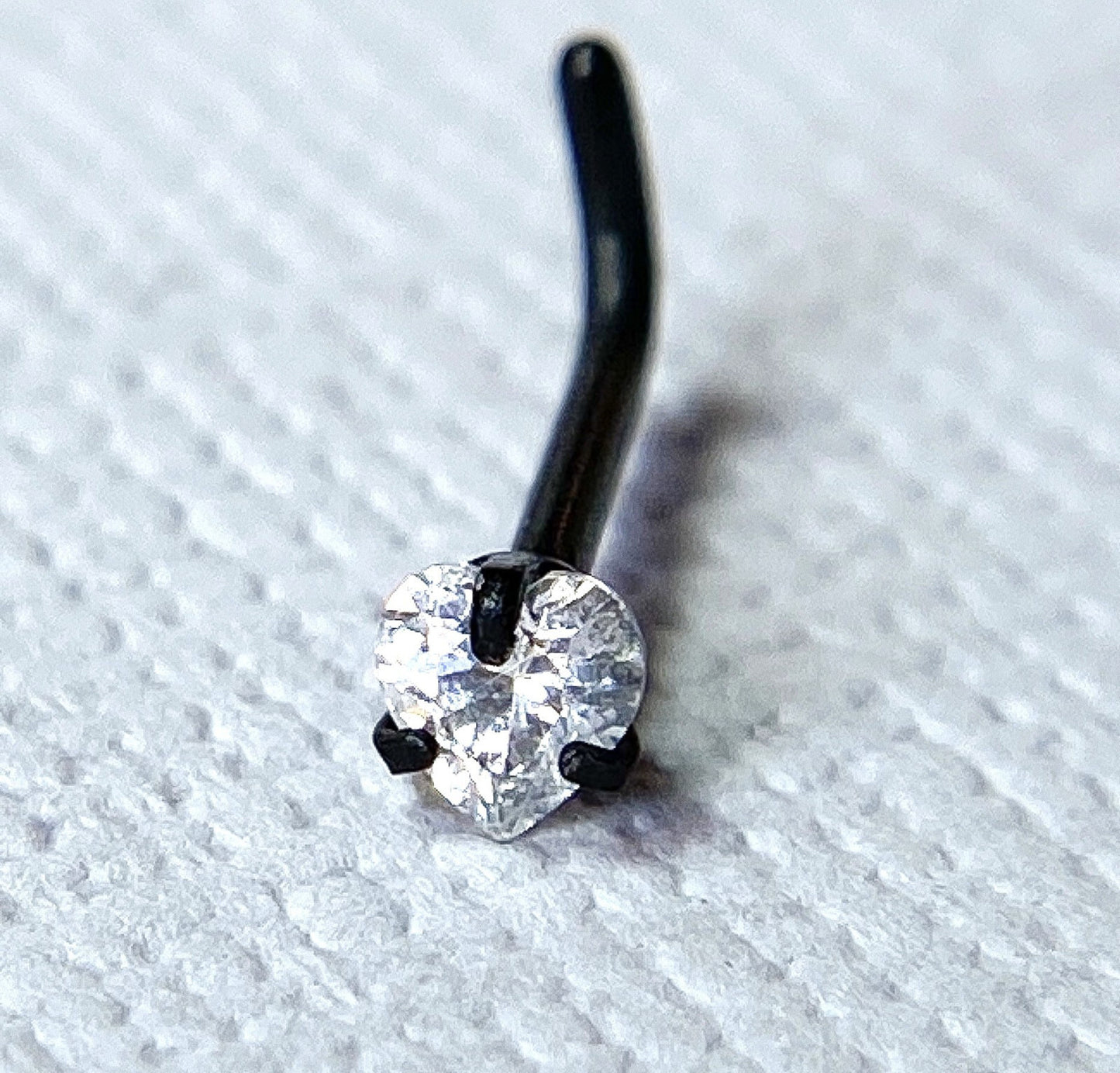 1pc L-Bend Nose Ring Prong Set Clear Heart Gem Ion Plated 316L Surgical Steel