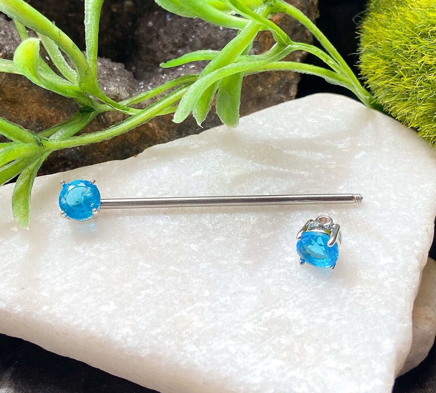 1pc Prong Set Double Gem 14g 38mm 1.5" Industrial Barbell Steel Ear Piercing