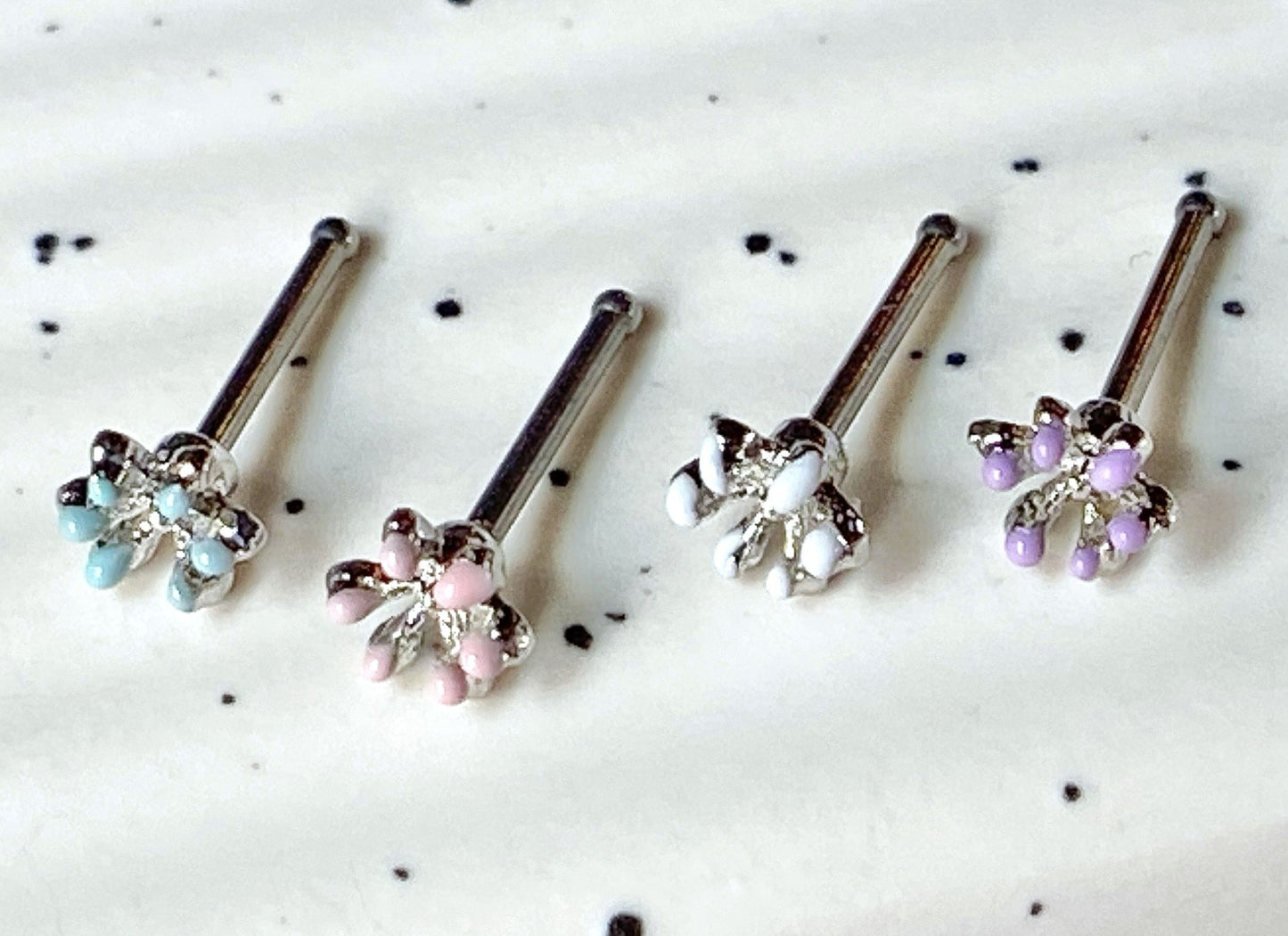 1pc Enamel Flower Top 20g Nose Ring Stud Surgical Steel Body Jewelry