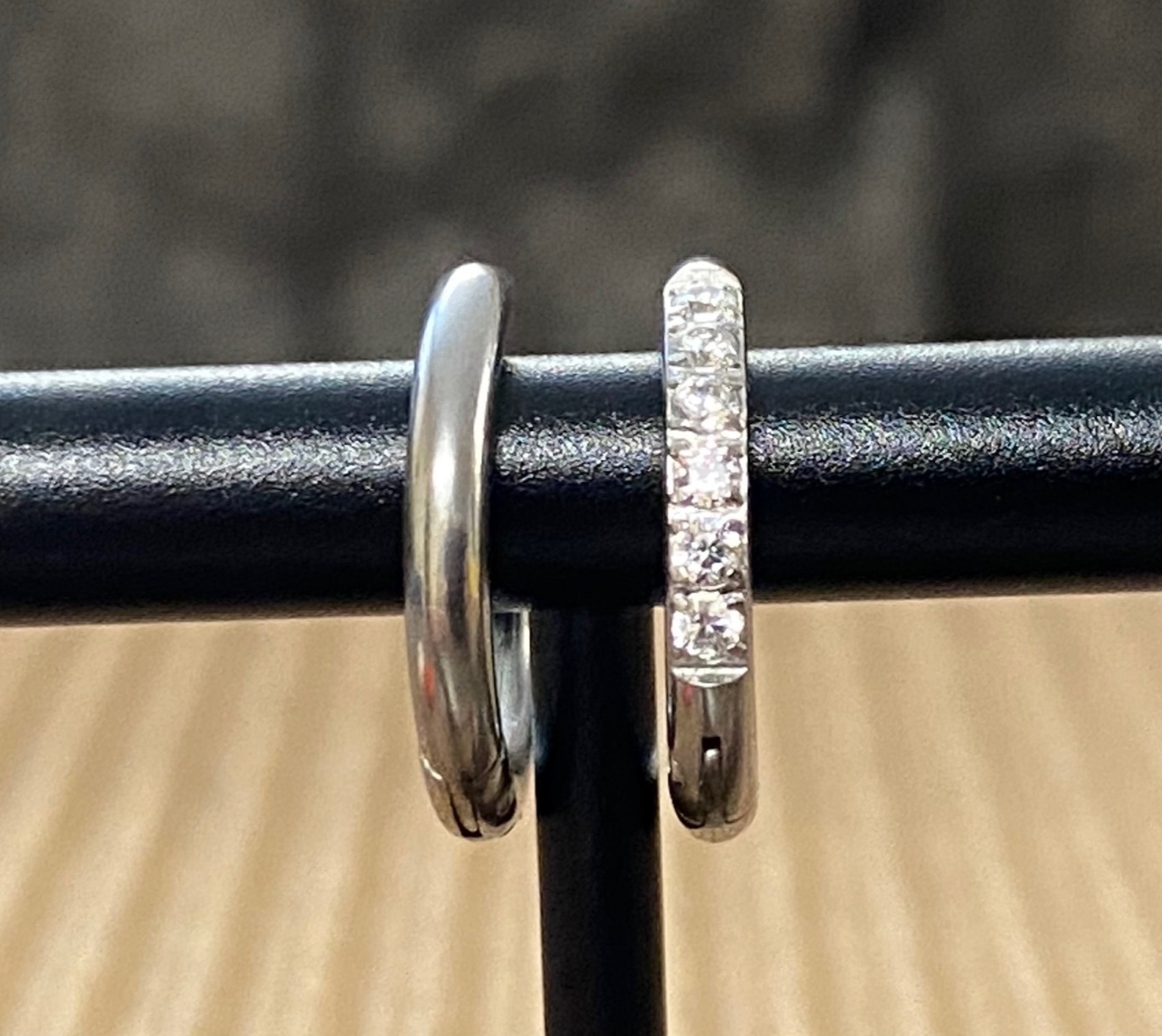 PAIR CZ Gem Accented Hinged Hoop Earrings 316L Stainless Steel Hinge Action 18g