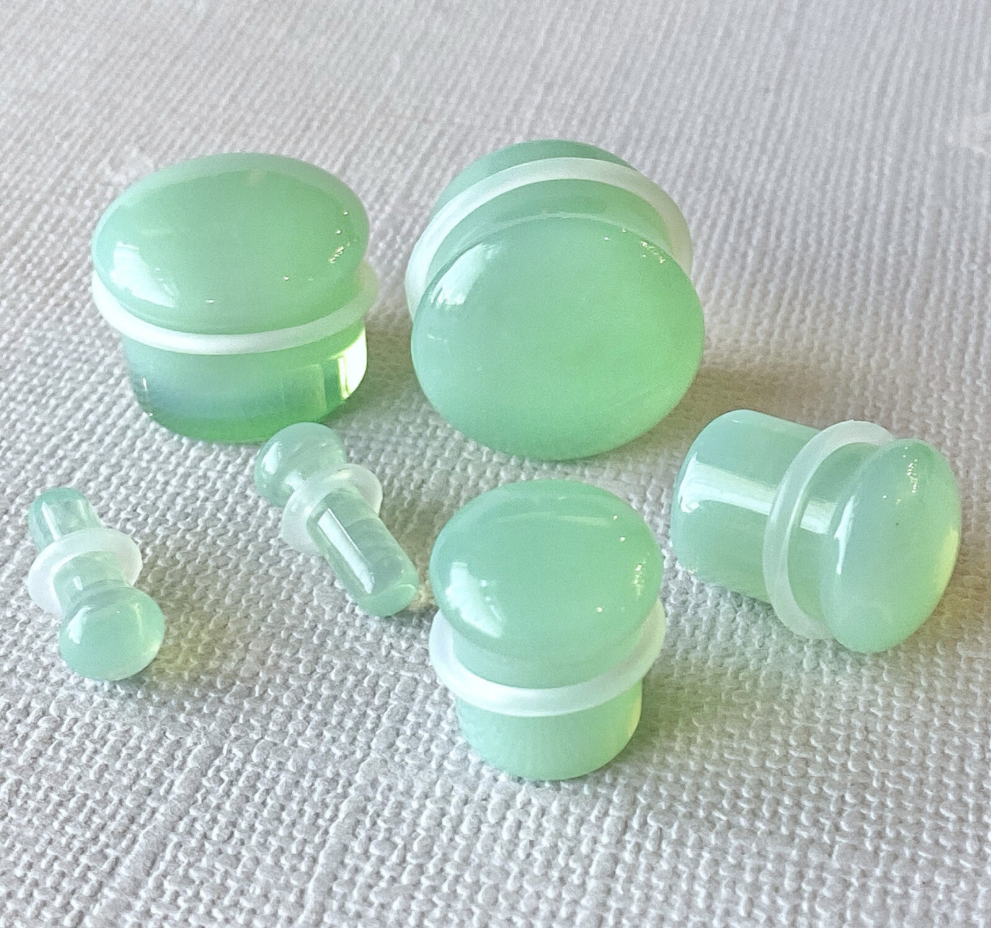 PAIR Green Opalite Single Flare Plugs Stone Glass Earlets Gauges Body Jewelry