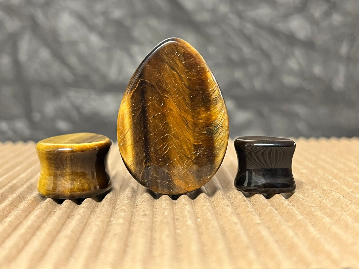 PAIR Teardrop Tiger Eye Stone Plugs Tear Drop Ear Piercing Earlets Gauges