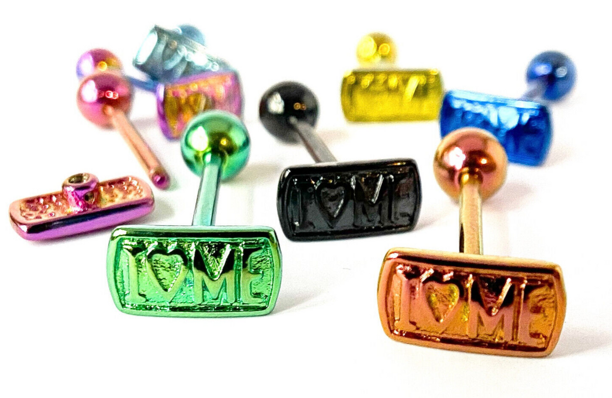 1pc I LOVE ME Design Tongue Ring Lady Bug Titanium Anodized 14g Tounge Barbell