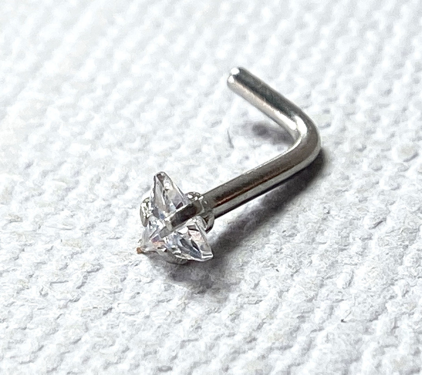 1pc Clear Triangle CZ Gem Top L-Bend Nose Ring 316L Surgical Steel 18g or 20g