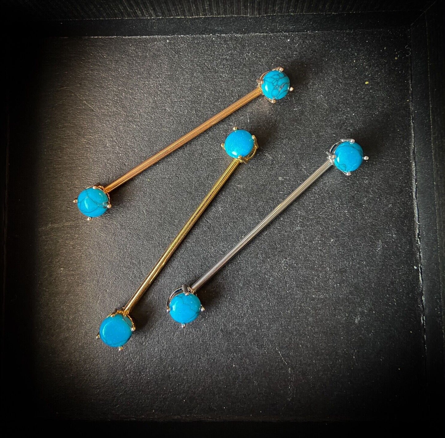 1pc Turquoise Stone 38mm 1.5" Industrial Barbell Pierced Body Piercing Jewelry