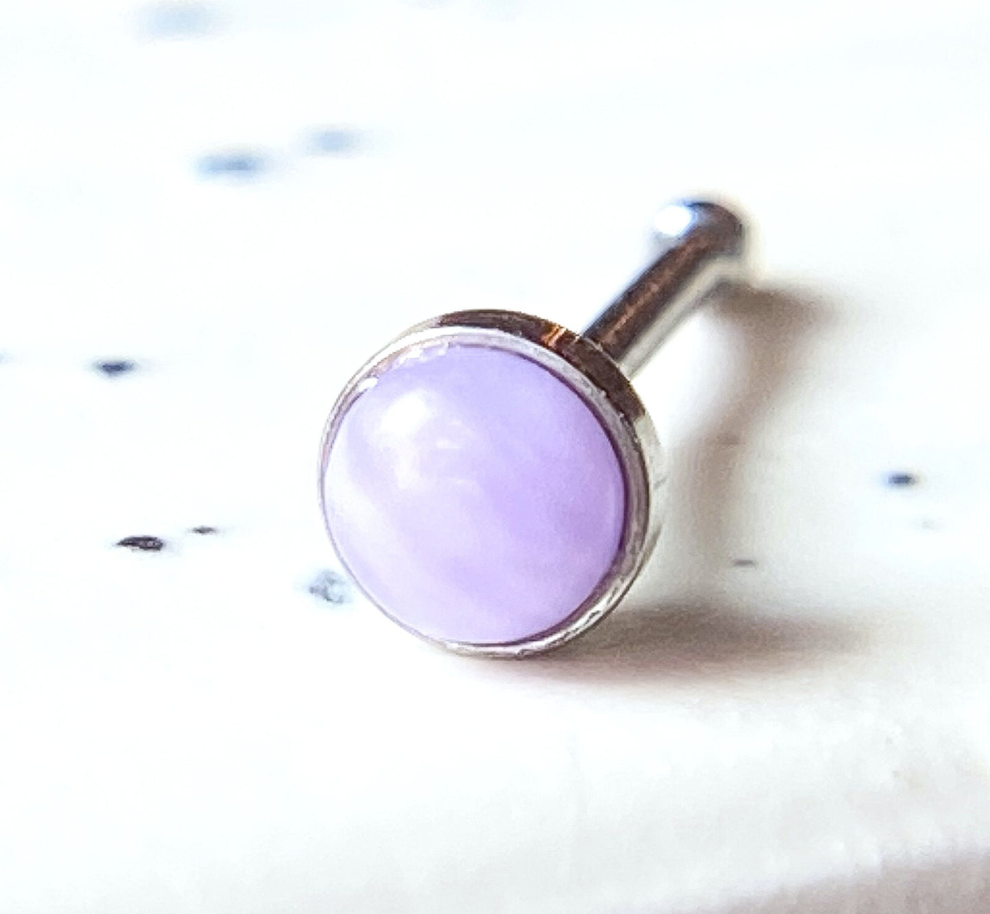 1pc Semi-Precious Stone Set 20g Nose Ring Stud Bone 316L Surgical Steel