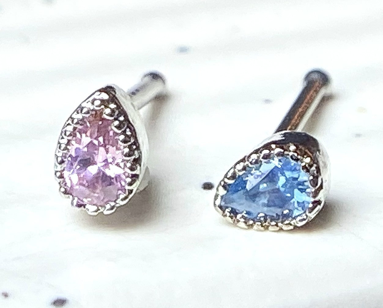 1pc Teardrop CZ Gem 20g Nose Ring Stud Bone Tear Drop 316L Surgical Steel