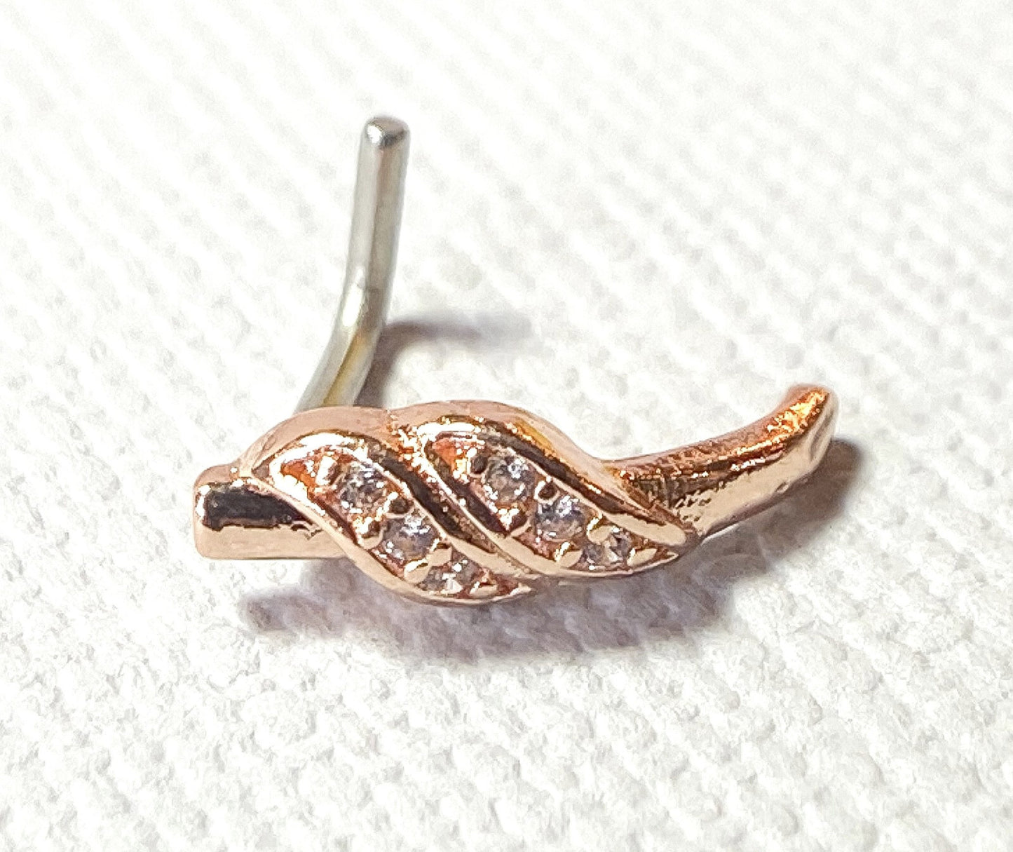1pc Double Diagonal Lined CZ Gem Nose Crawler L-Bend 20g or 18g Nose Ring Stud