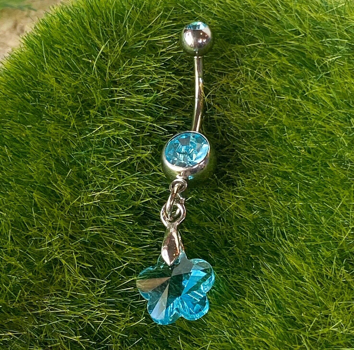 Crystal Ray Prism Flower Gem Belly Ring Navel Naval AB, Clear, Pink, Aqua