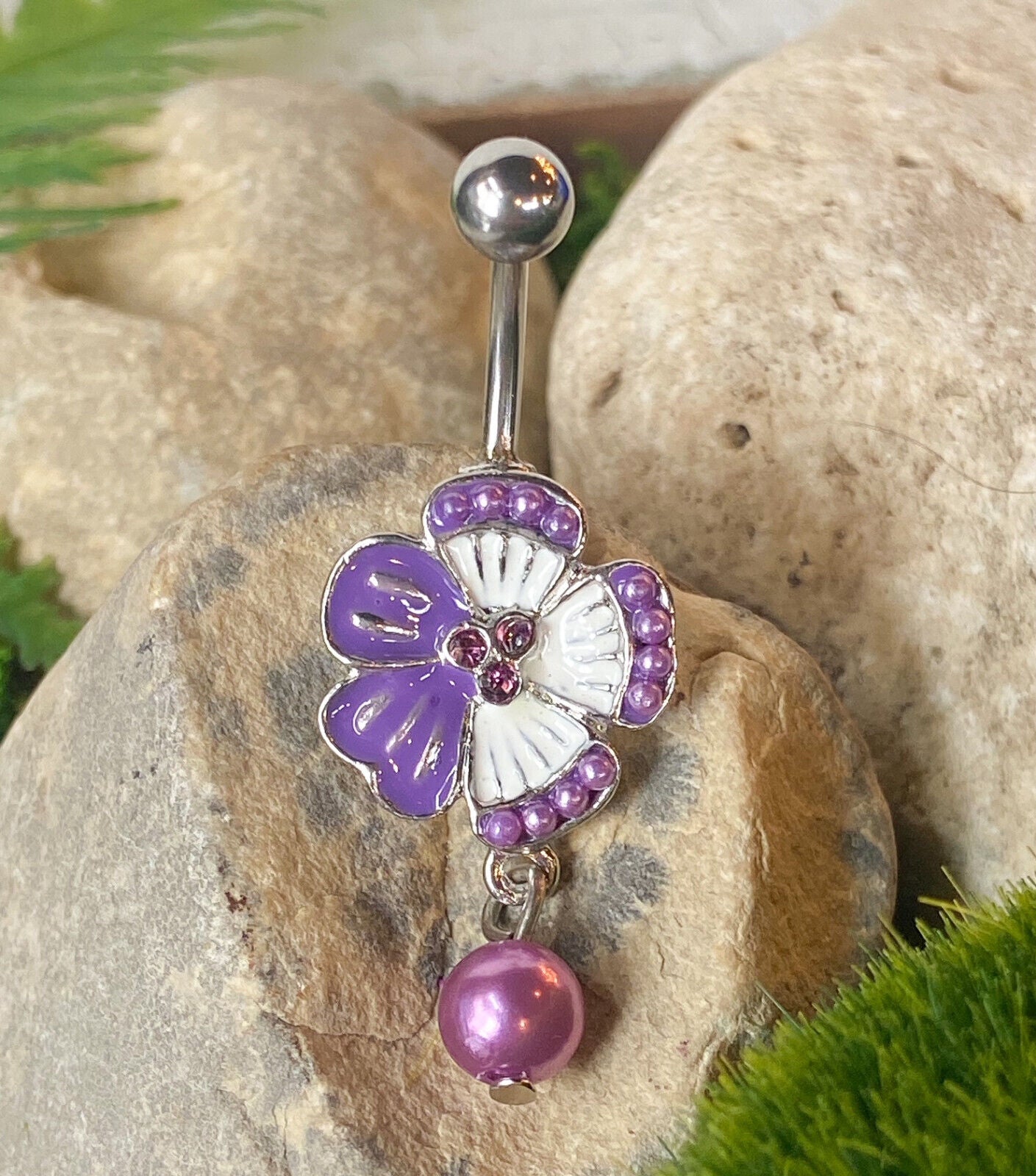 1pc Tropical Flower Pearl Dangle Belly Ring Navel Piercing Pierced Naval