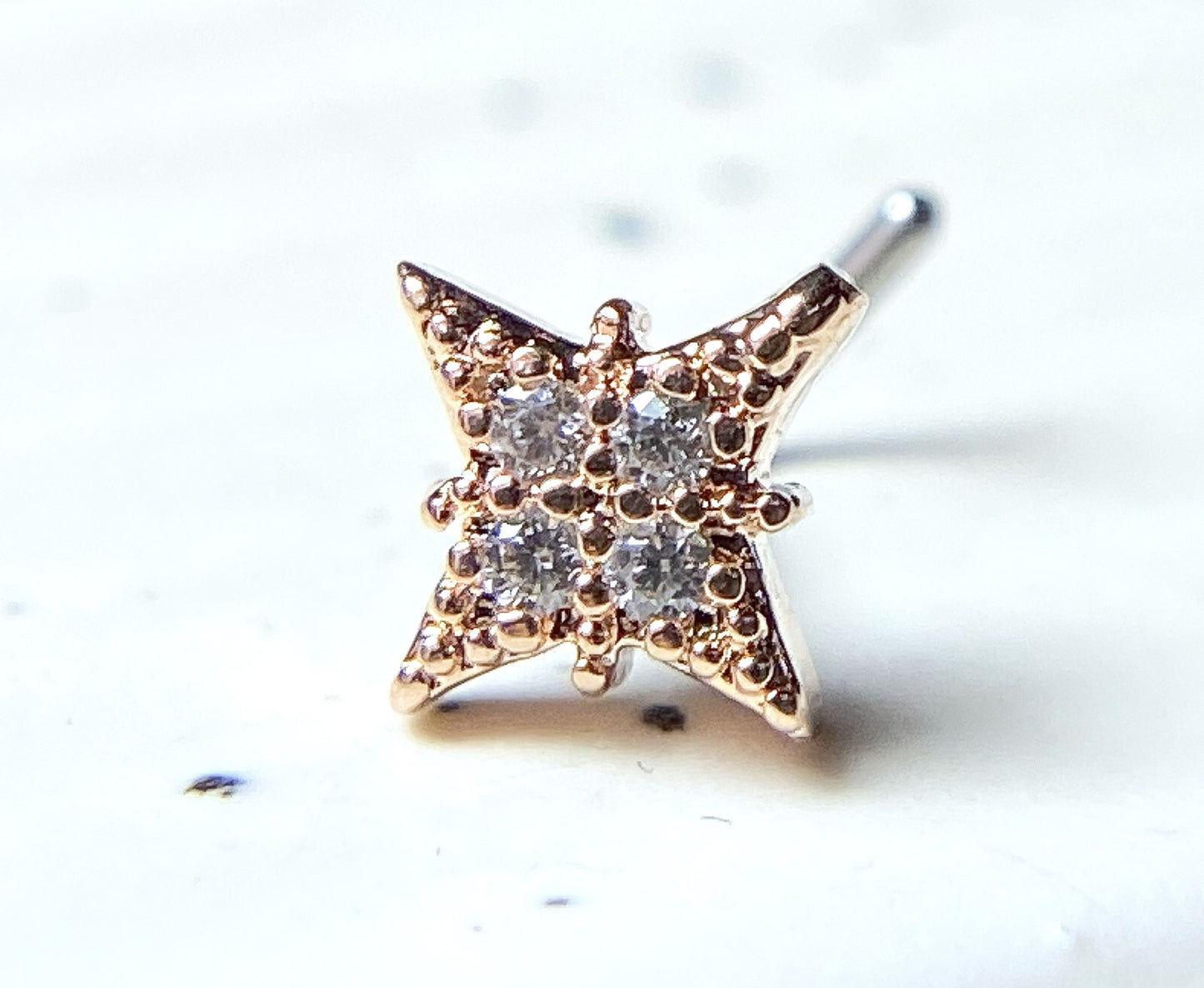 1pc CZ Paved Star L-Bend 20g Nose Ring Stud Screw 316L Surgical Steel